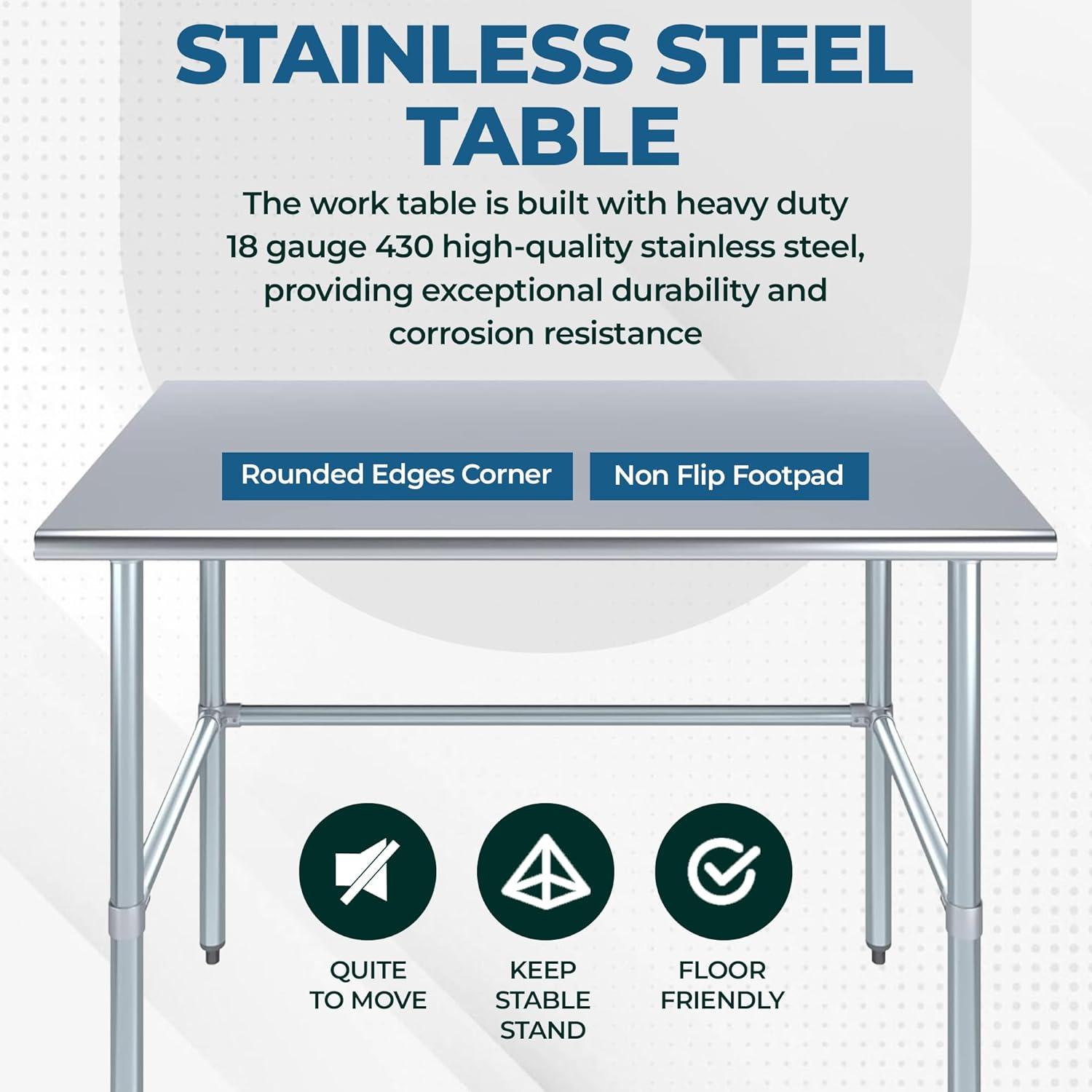 Amgood Stainless Steel Open Base Work Table