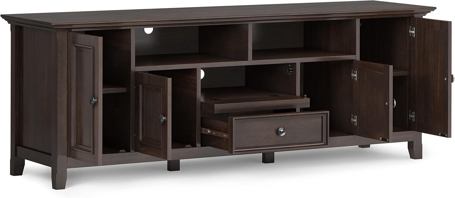 Simpli Home Amherst Solid Wood 72 inch Wide Transitional TV Media Stand in Brunette Brown For TVs up to 80 inches