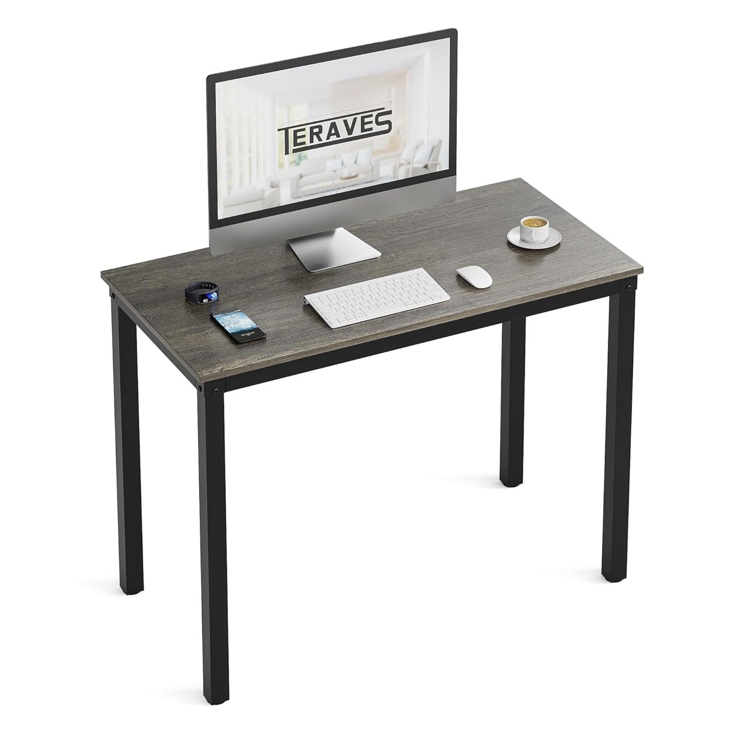 Teraves Computer Desk/Dining Table Office Desk Sturdy Writing Workstation for Home Office (39.37“, Black Oak)