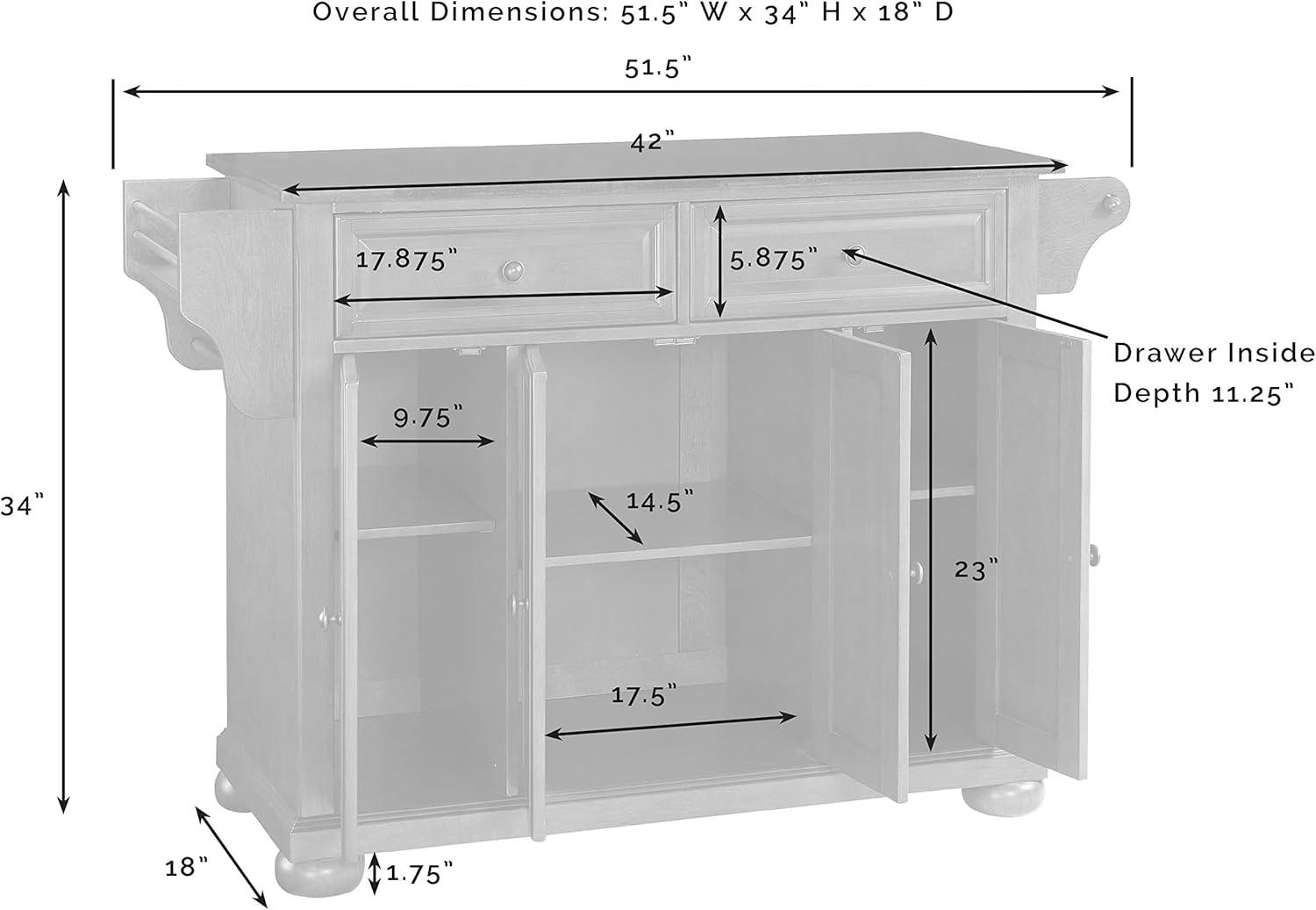 Alexandria Wood Top Full Size Kitchen Island/Cart White/Natural - Crosley: Adjustable Shelves, Towel Bar, Traditional Style