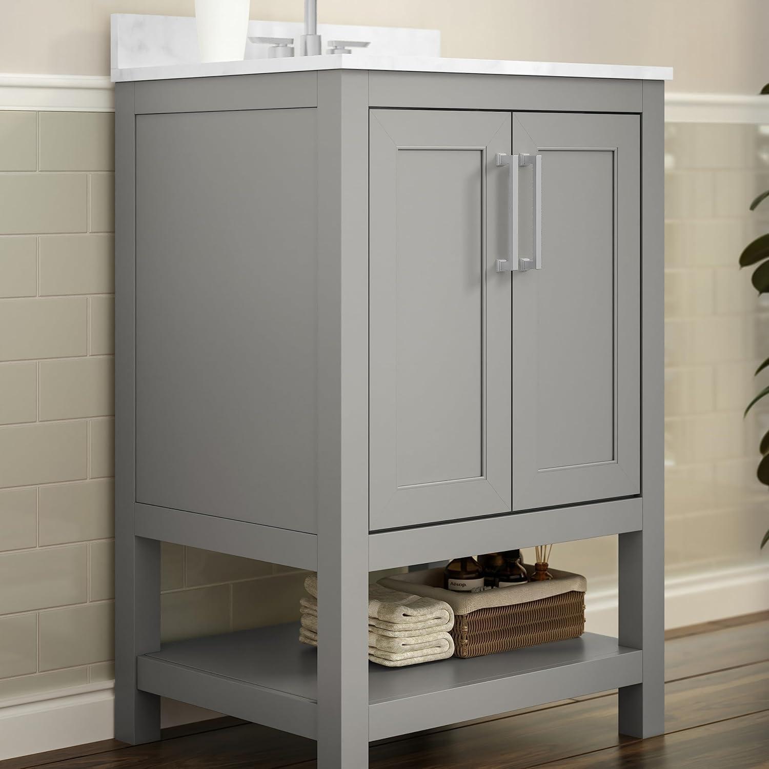 Flash Furniture 24 Inch Bathroom Vanity with Undermount Sink and Open Storage Shelf in Gray