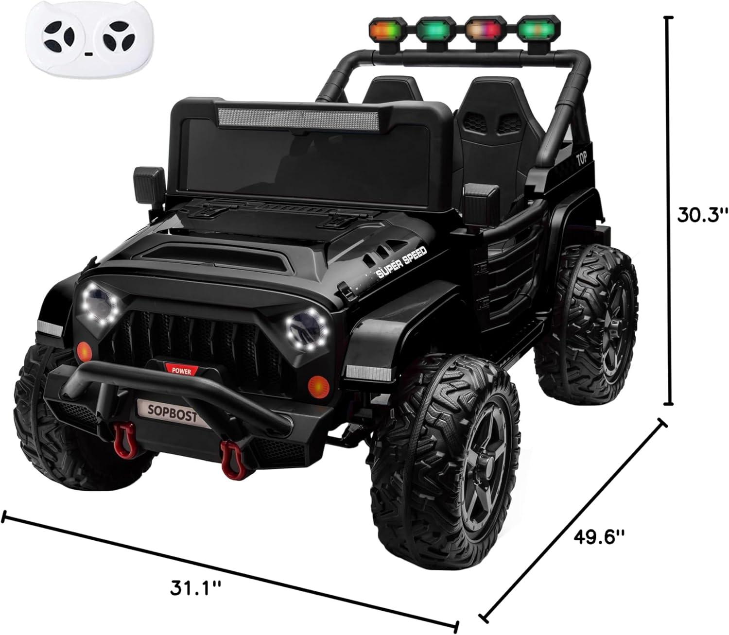 Black 24V 4WD 2-Seater Ride-On Truck with Remote Control