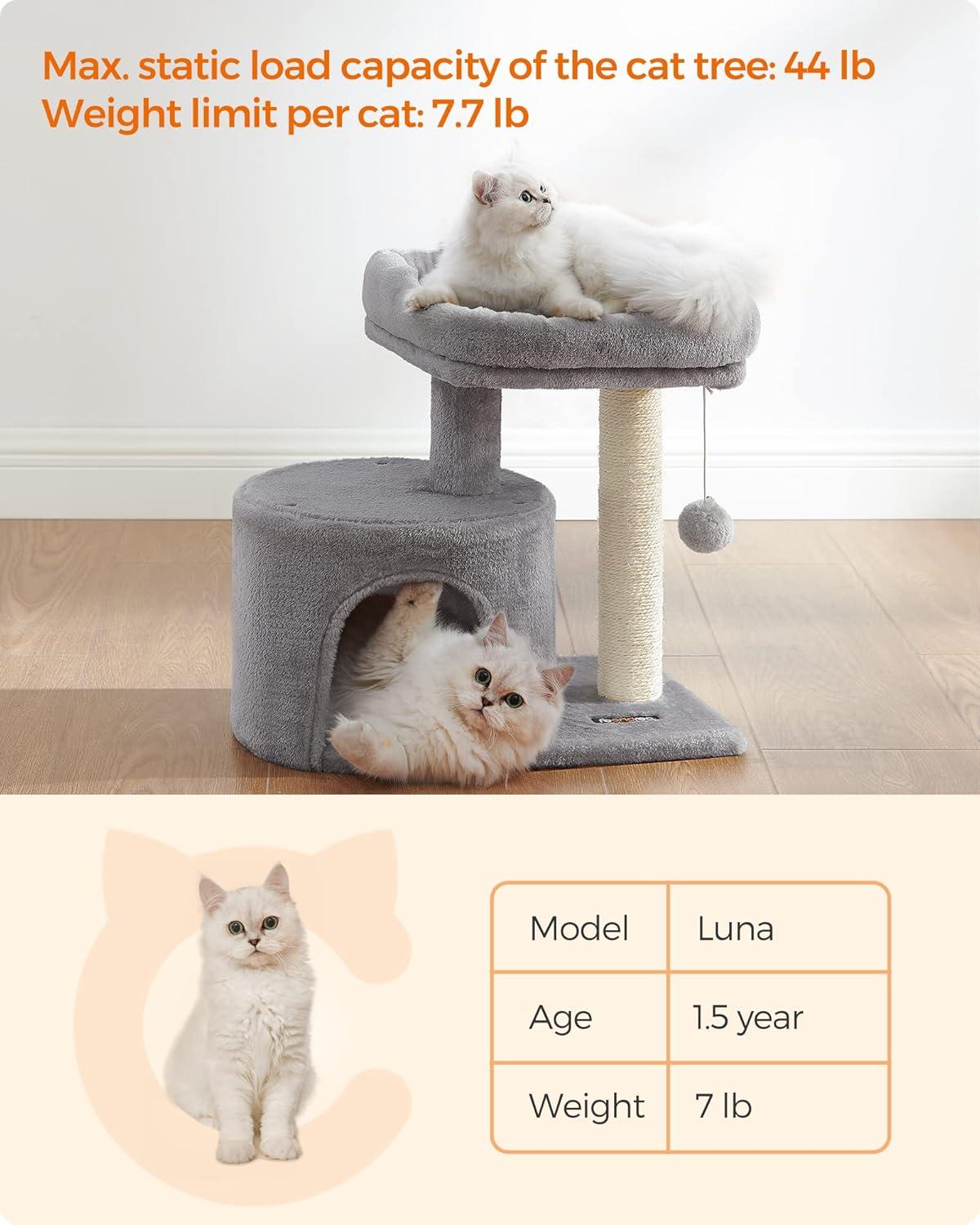 Light Gray Plush Cat Tree with Sisal Scratching Post