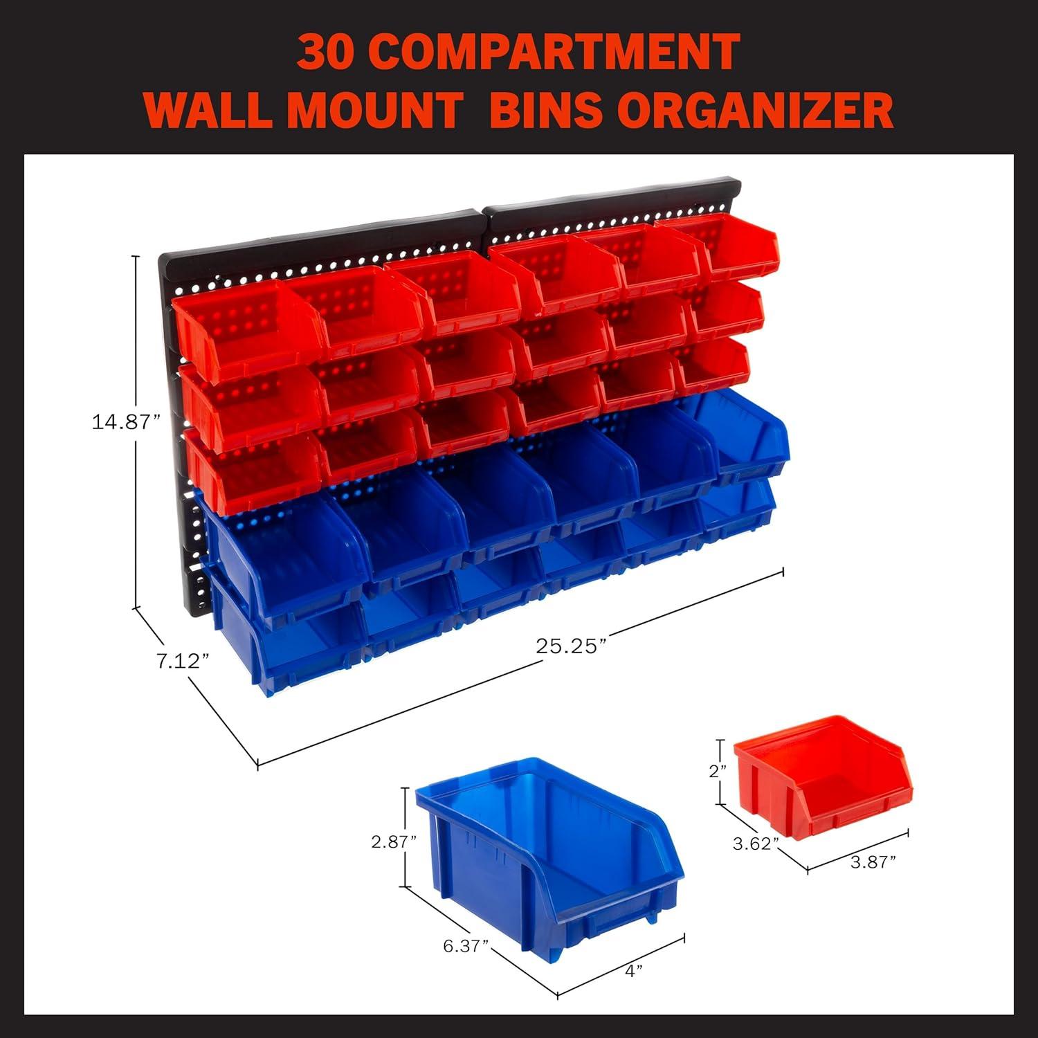 Stalwart Wall-Mounted Garage Storage Bins for Garage Organization, Craft Supply Storage, Tool Box Organizer