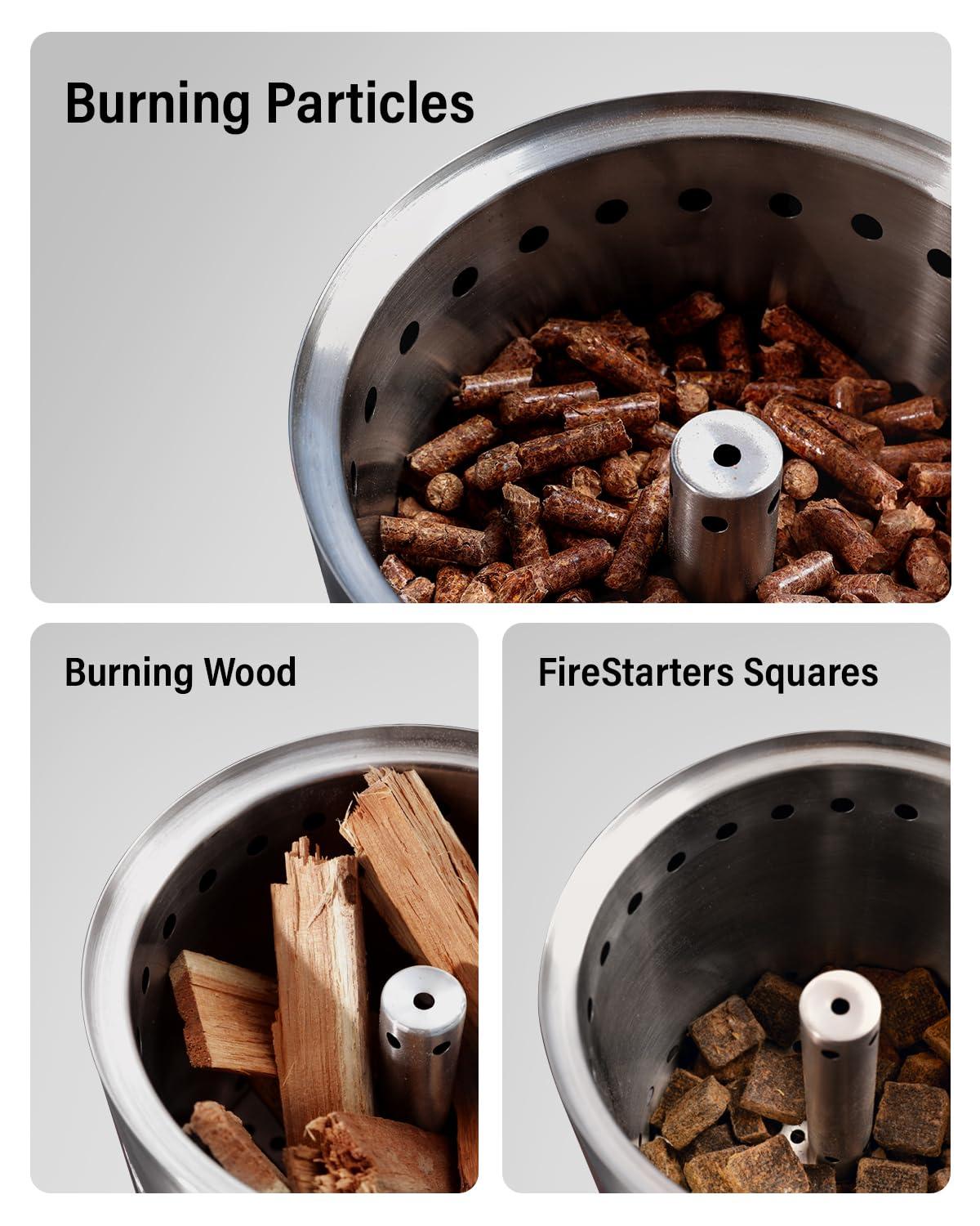 YEFU Tabletop Fire Pit 9.7 x 7.1 in, Low Smoke Camping Stove for Outdoor & Patio, Fueled by Pellets or Wood, Safe Burning Table Top Firepit, with Travel Bag & 2 Mini Sticks & Fireproof Mat, Silver