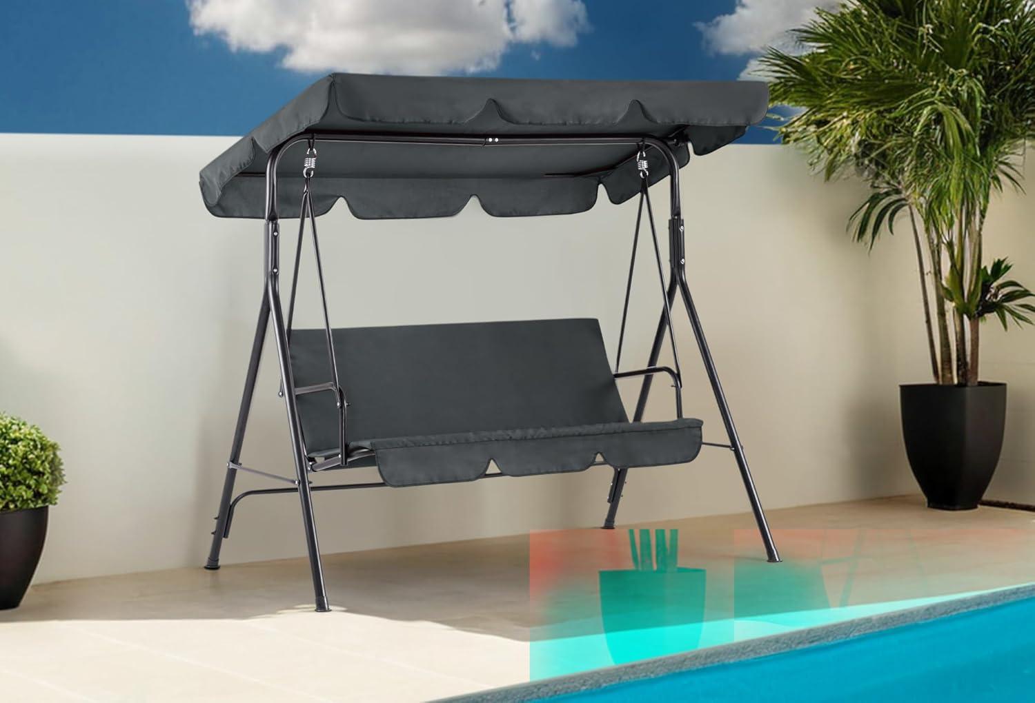 3-Person Outdoor Swing with Convertible Canopy 4003 (Dark Gray)