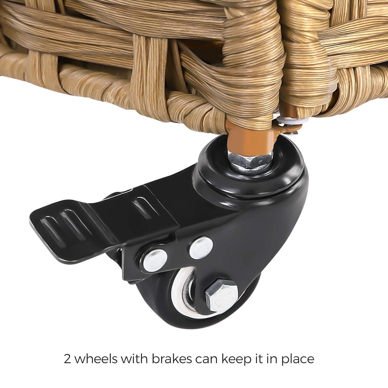 HeiStang Laundry Hamper with Lid, 140L Synthetic Rattan Laundry Basket with Wheels, Clothes Hamper with 3 Removable Liner Bags, 3-Section Hampers with Handles, Laundry Room, Natural ULCB083N01