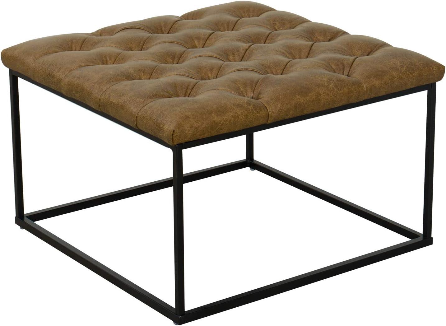 Square Metal Ottoman with Faux Leather & Open Frame - HomePop: Industrial Style, Footstool, End of Bed Bench