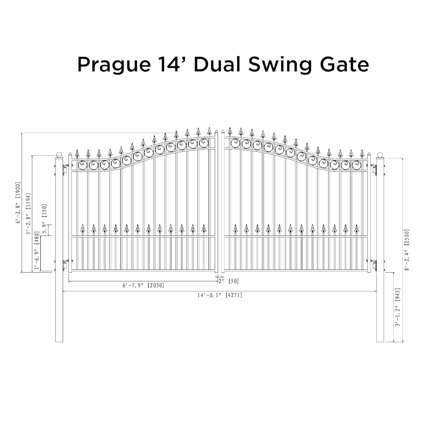 ALEKO Steel Dual Swing Driveway Gate - PRAGUE Style