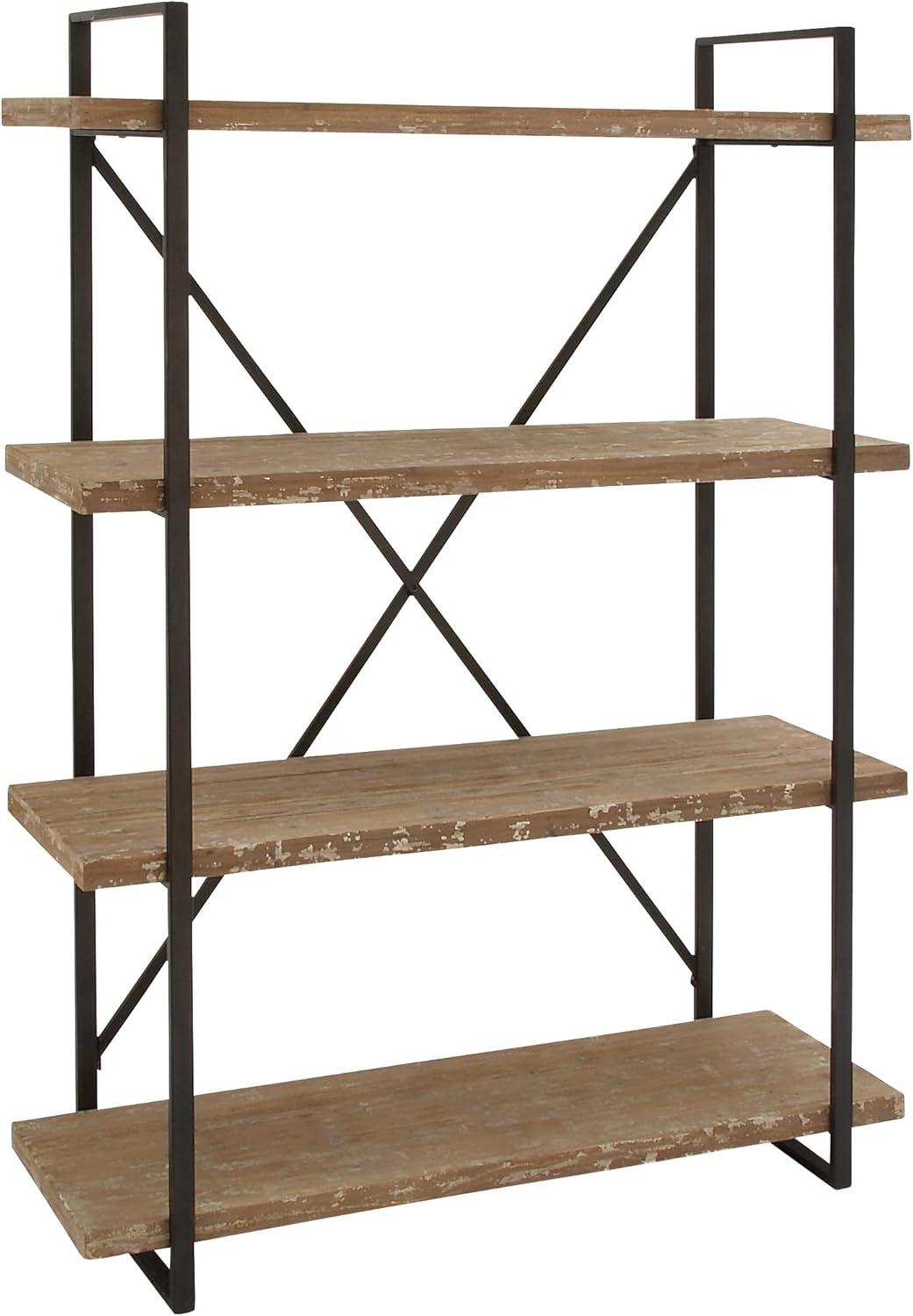 Rustic Industrial 67" Tall Brown Fir Wood 4-Tier Shelving Unit