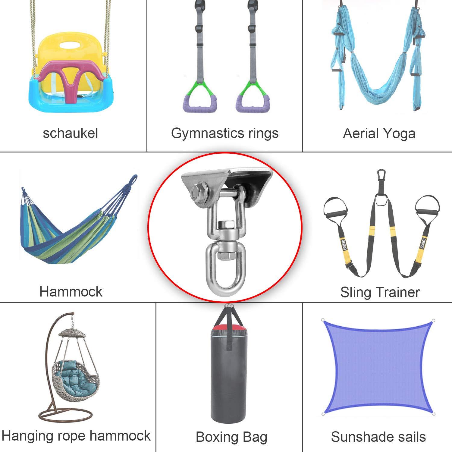 Stainless Steel Hanging Kit Swing Hangers and Hammock Spring and Swing Swivel Spinner Kglobal Swivel Hook and Locking Snap Hooks for Wooden Sets，tire Swing Swivel, Seat Trapeze Yoga