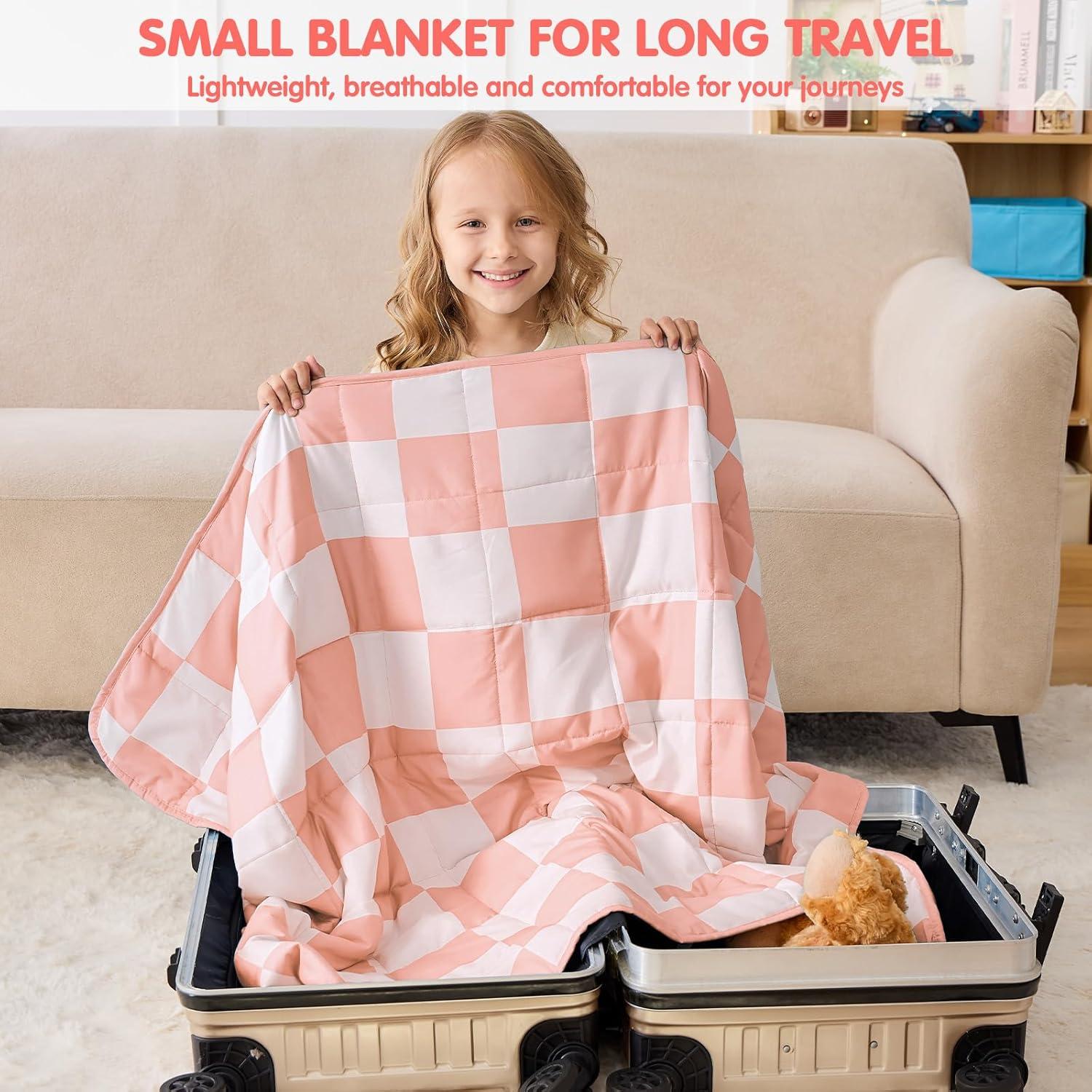 yescool Pink Checkered Weighted Blanket 3 Pounds Plaid Weighted Throw Blanket, Heavy Blanket for Sleeping, Tartan Bed Throw Blanket Gift for 20-40lbs, 36"x48"