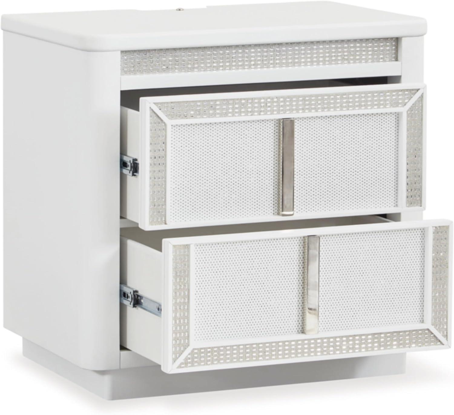 Signature Design by Ashley Chalanna Nightstand with LED Lighting and USB Charging, White