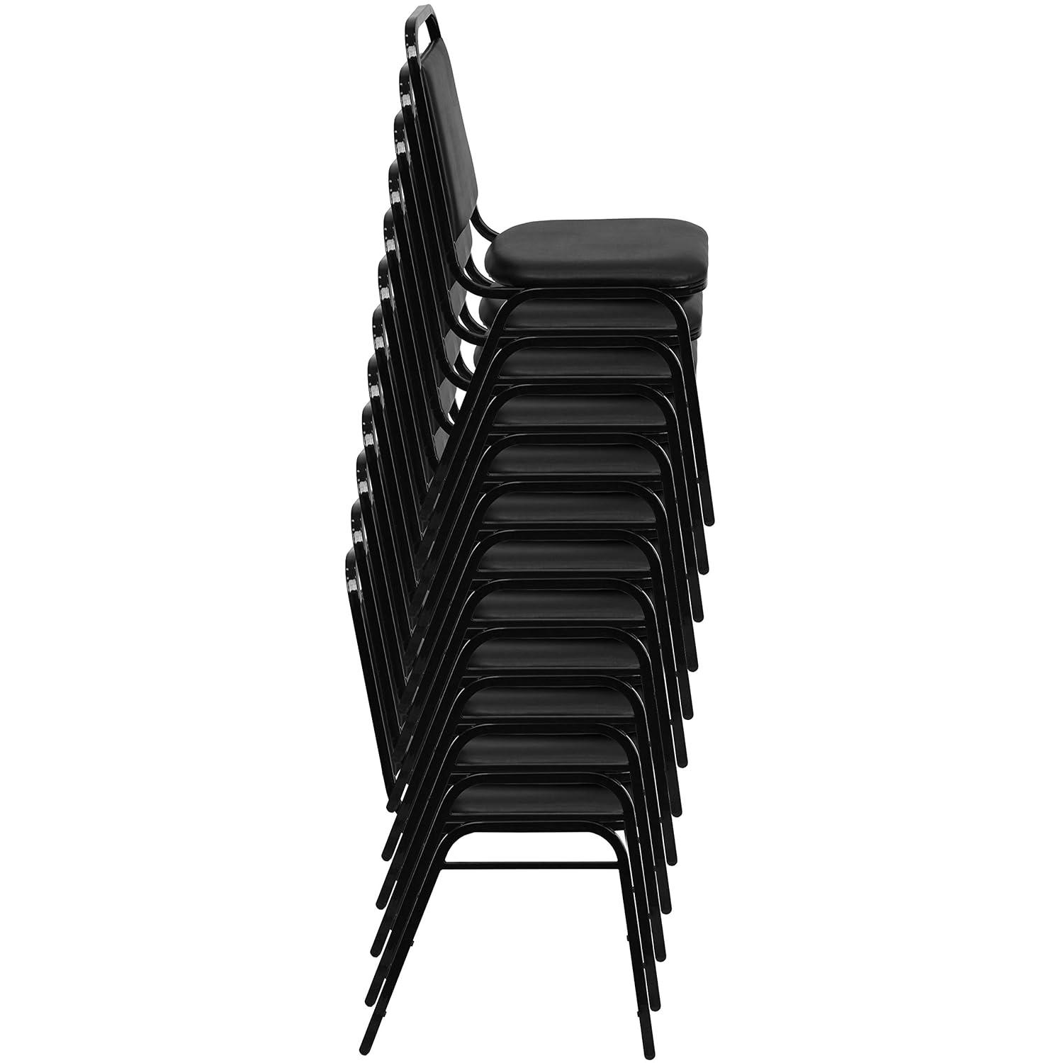 Emma and Oliver Trapezoidal Back Banquet Chair, Black Vinyl/Black Frame