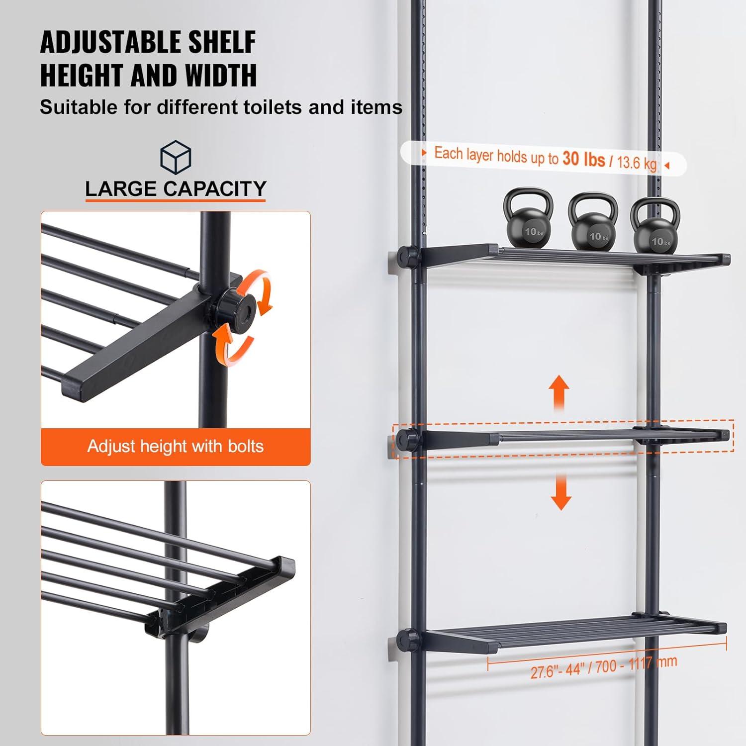 Adjustable Black Over-the-Toilet 4-Tier Storage Shelf