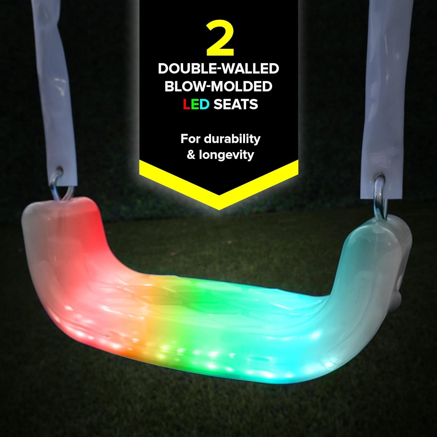 Sportspower Starlight Metal Swing Set with 2 LED Swings, Saucer Swing, and Lifetime Warranty on Blow Molded Slide