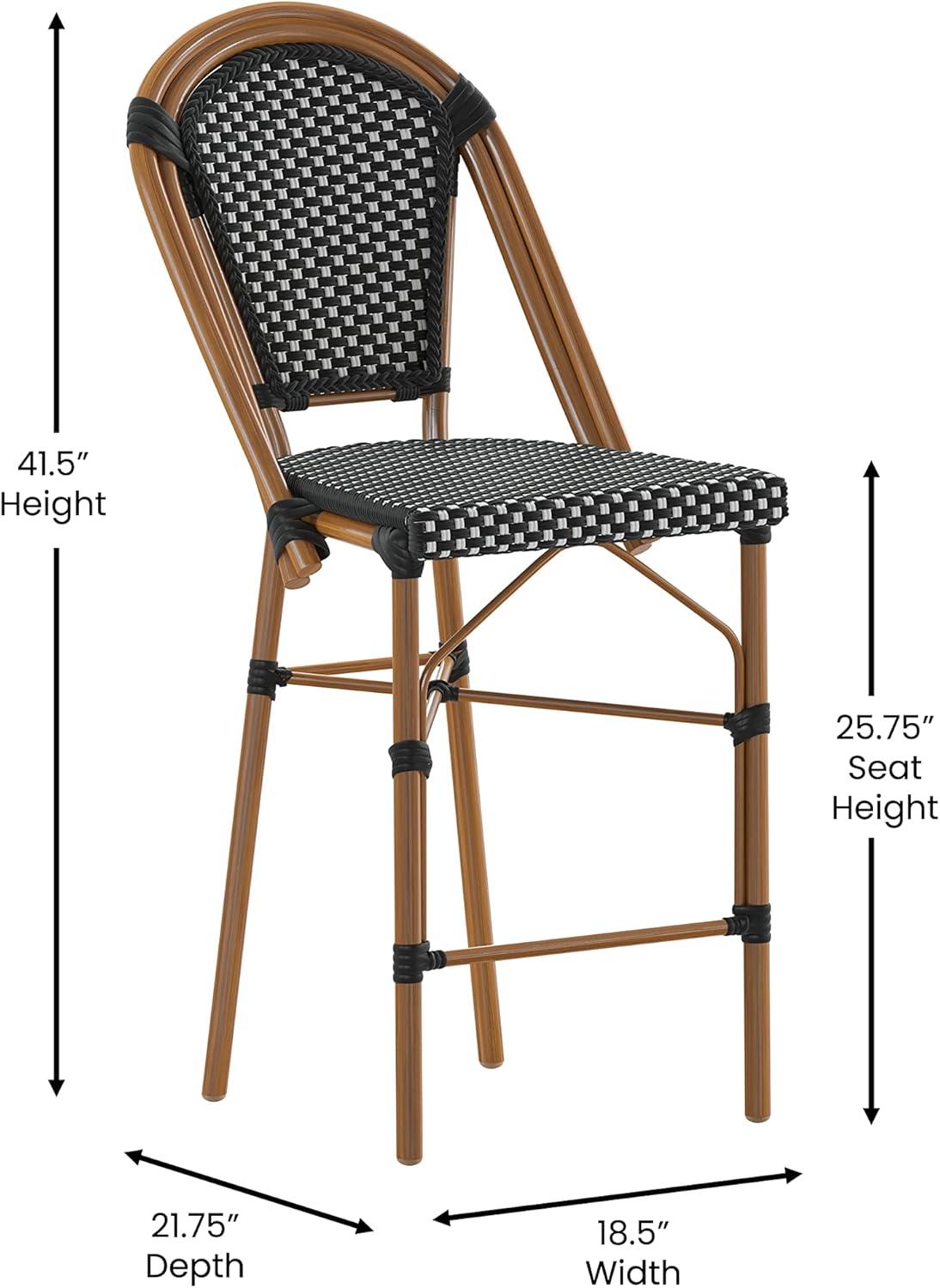 Emma and Oliver Set of Two 26" High Stacking French Bistro Counter Stools with PE Seat and Back and Metal Frames for Indoor/Outdoor Use