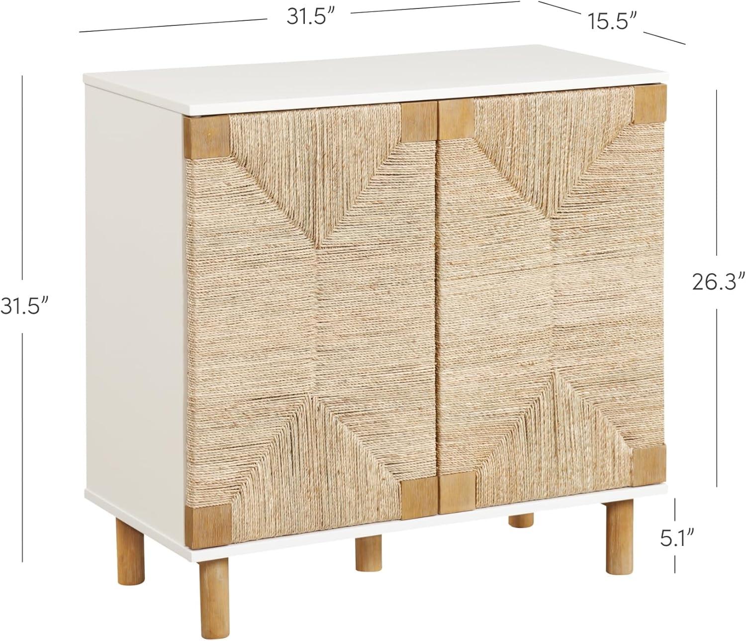 Nathan James Beacon Storage Cabinet Wood and Seagrass White: Veneer Surface, Fixed Shelf, Adult Assembly Required