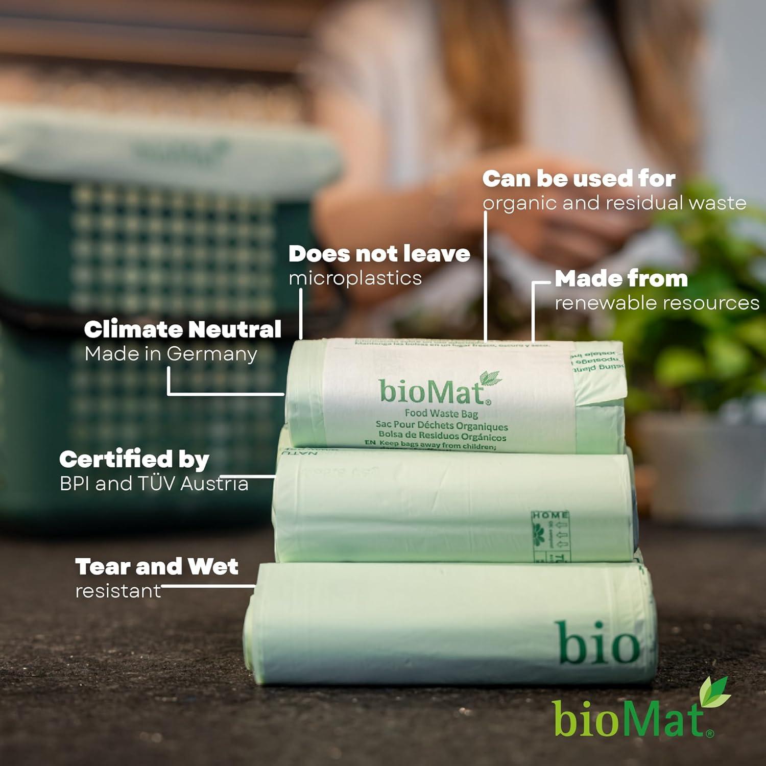 bioMat 2.6 Gallon Compostable Bags, 125 Count, Compostable Trash Bags for Countertop Bin, BPI ASTM 6400