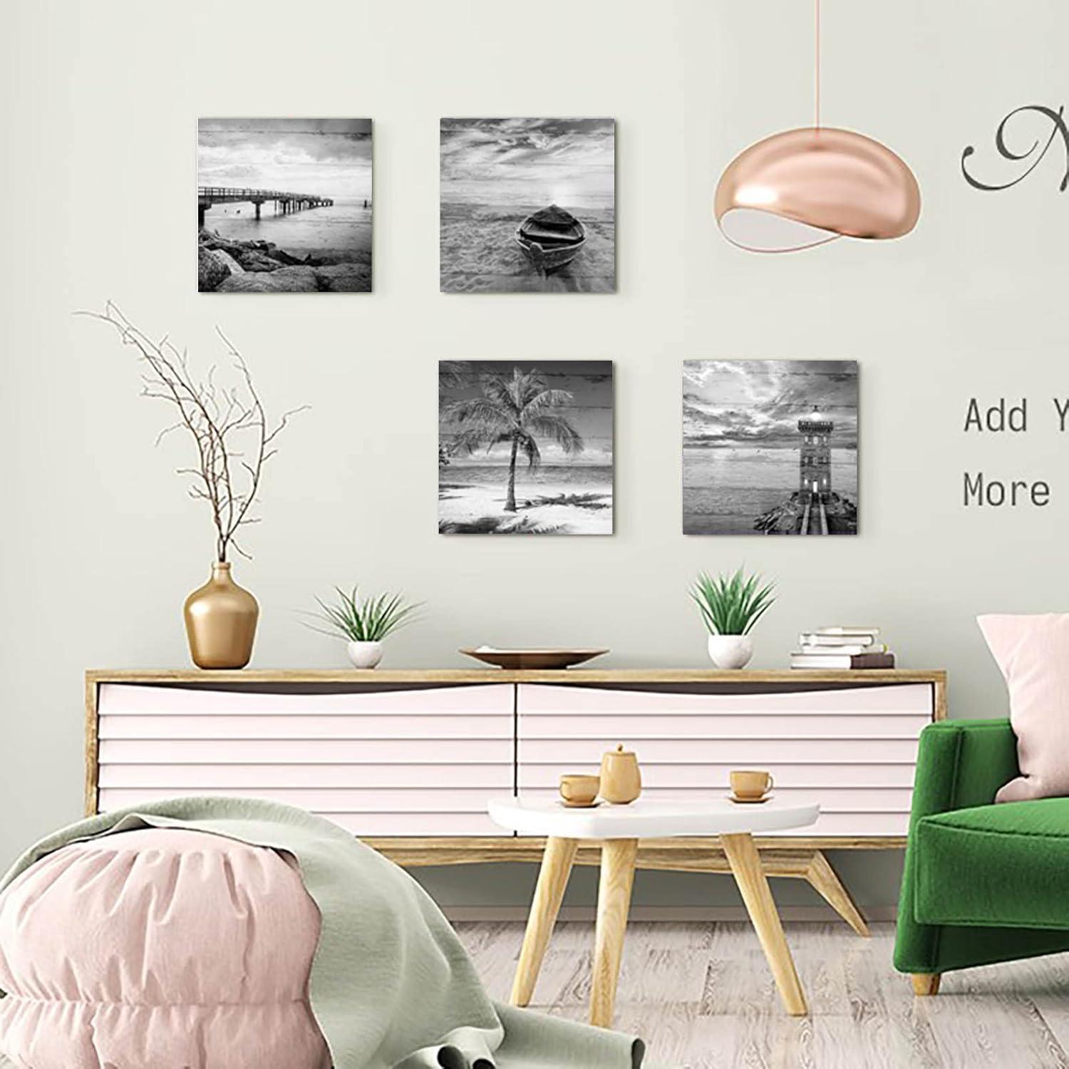 Black and White Seascape Framed Canvas Wall Art Set