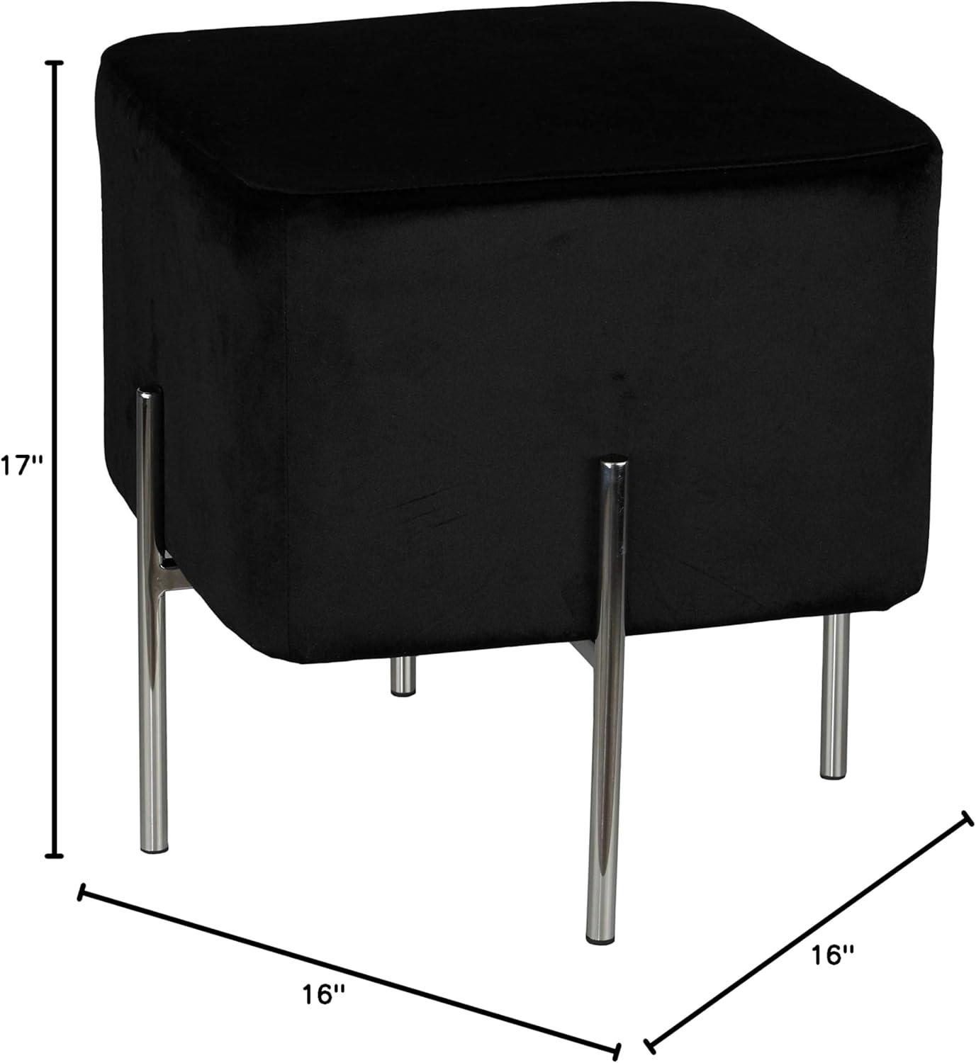 Cortesi Home  Zane Black Velvet and Metal Legs Cube Ottoman