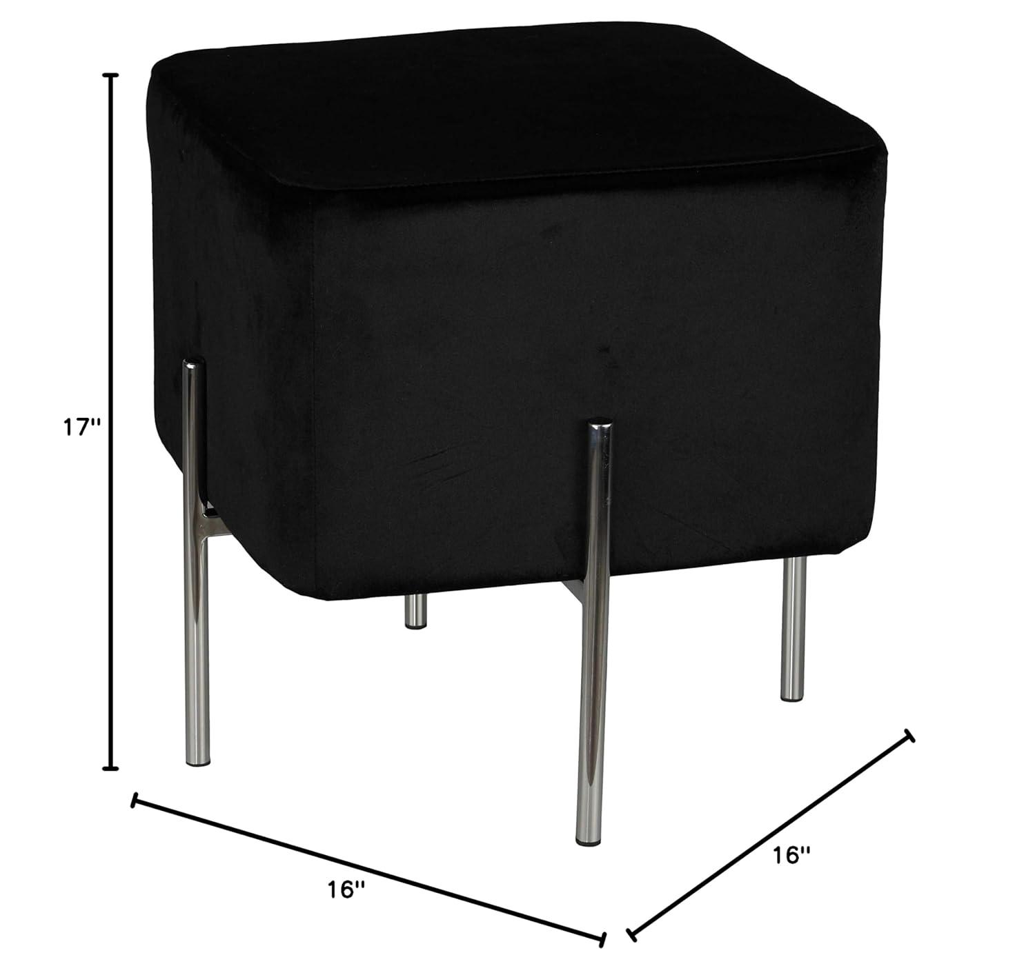 Cortesi Home  Zane Black Velvet and Metal Legs Cube Ottoman