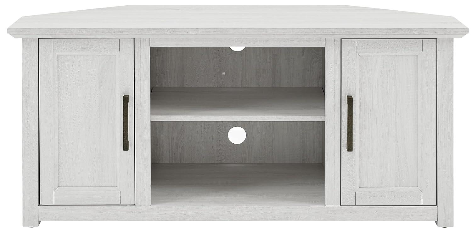 Crosley Camden Corner TV Stand for TVs up to 50" Whitewash: Mid-Century Modern Entertainment Center with Adjustable Shelves