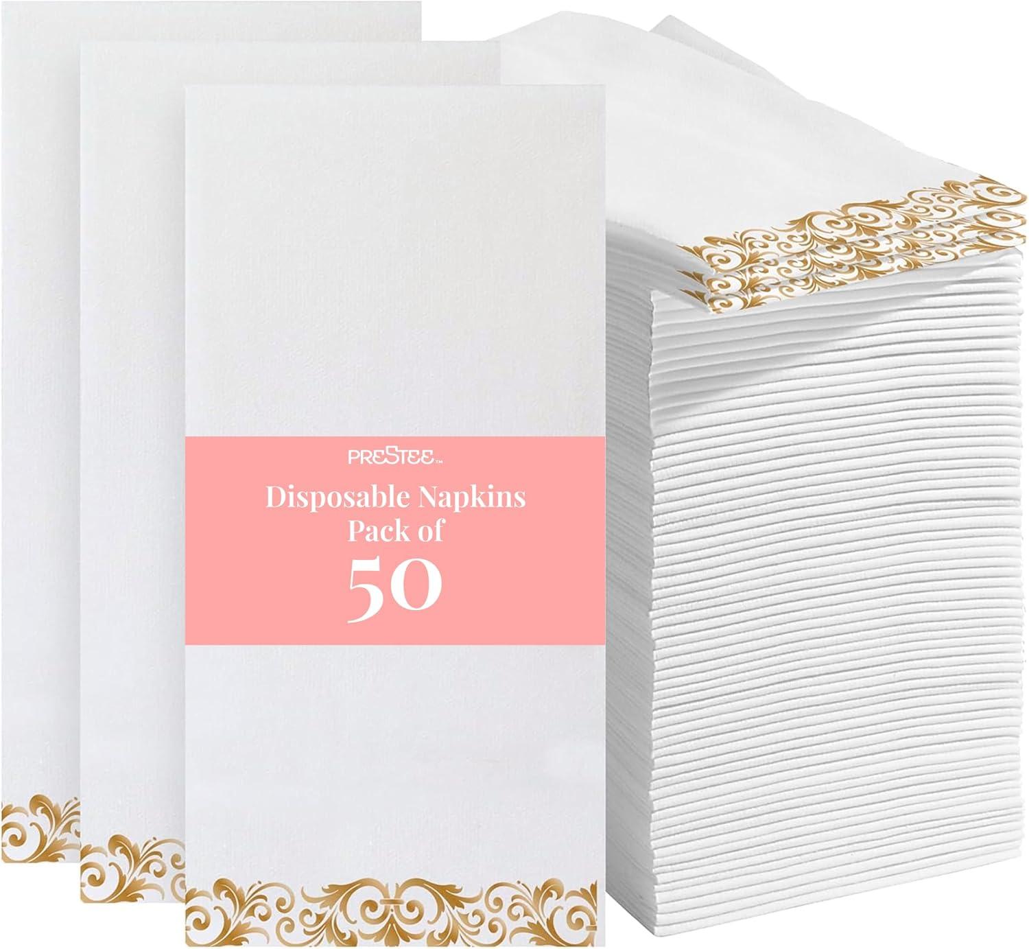 Prestee Feel Disposable Napkins-50 Linen, White