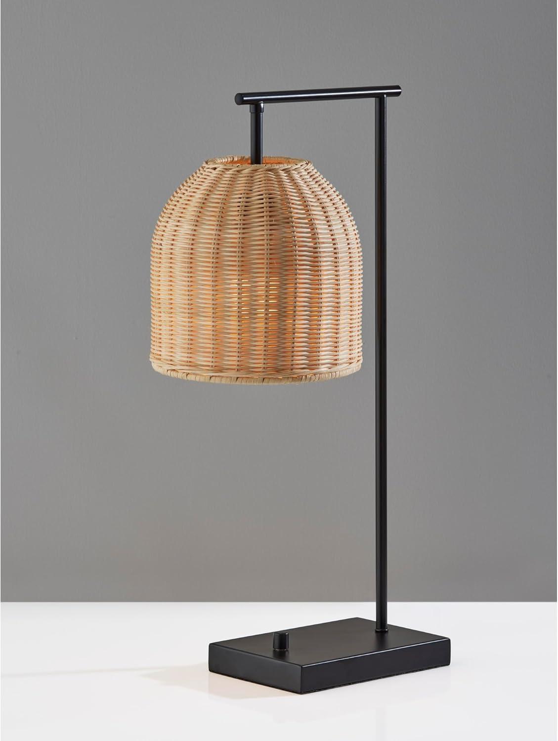 Adesso Bahama Table Lamp Dark Bronze: Inverted Basket Shape, Rattan Shade, ETL Listed, No Assembly Required