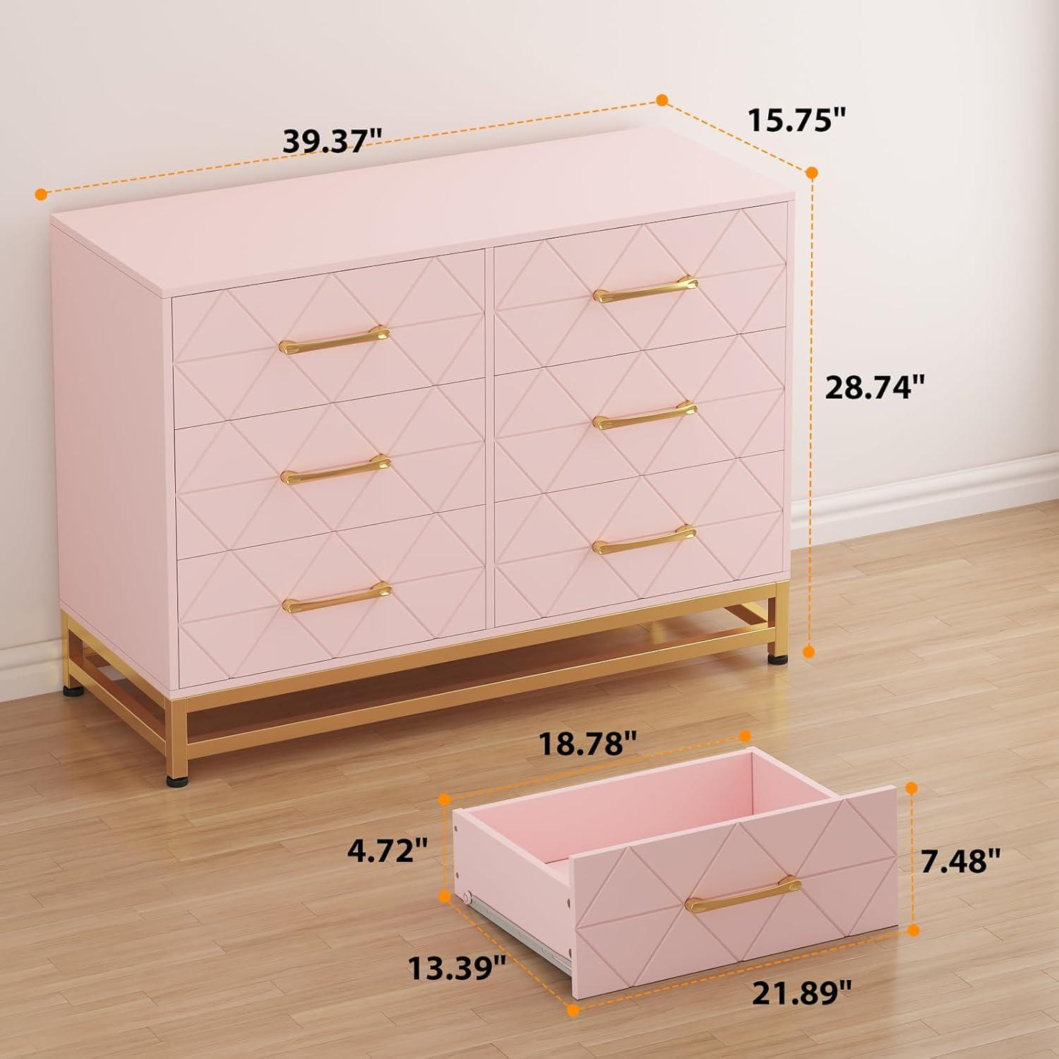 Pink Medium Wood Double Lingerie Dresser with Gold Knobs