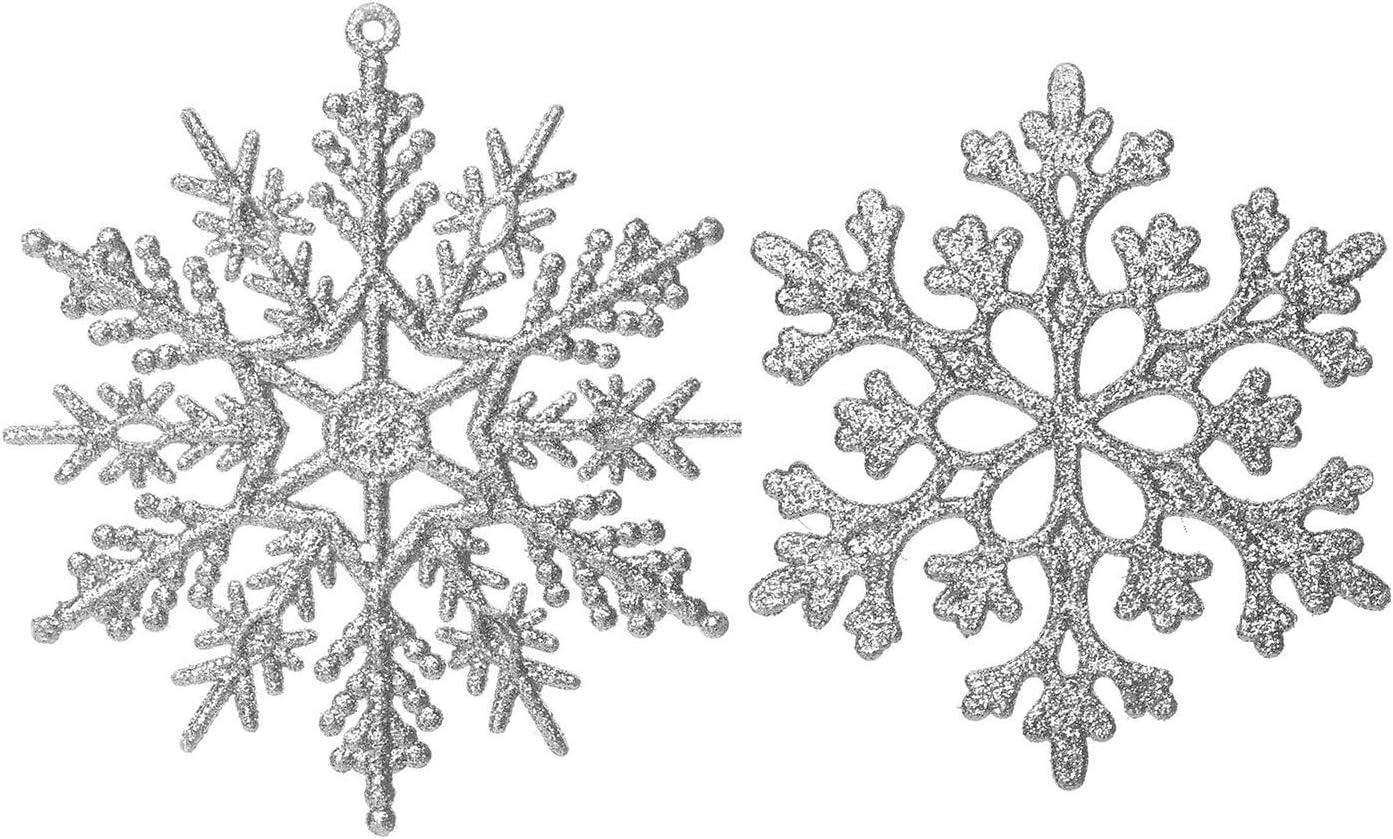 36 Pack Silver Glitter Plastic Snowflake Ornaments