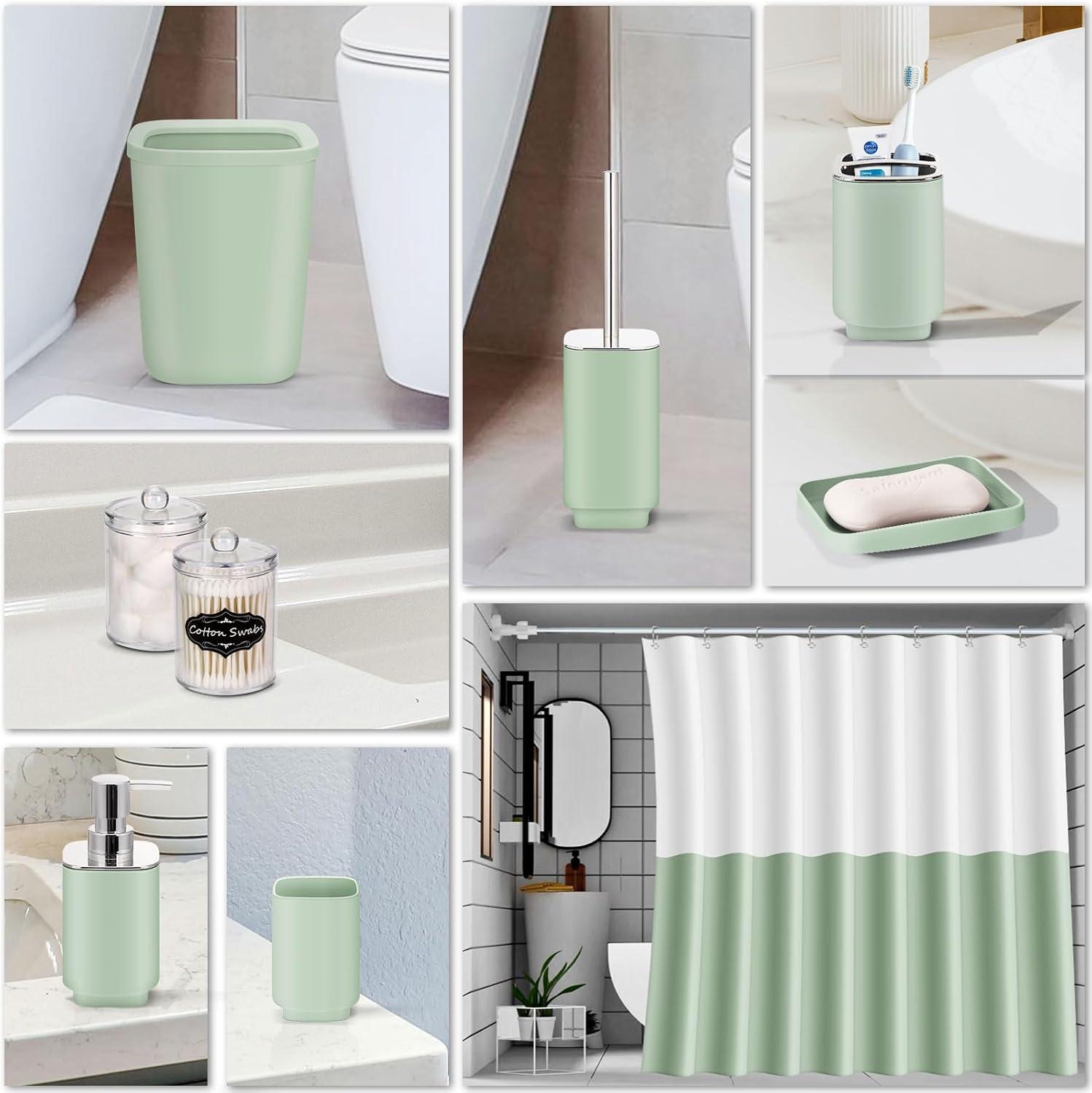 Green Plastic 9-Piece Bathroom Accessories Set with Labels