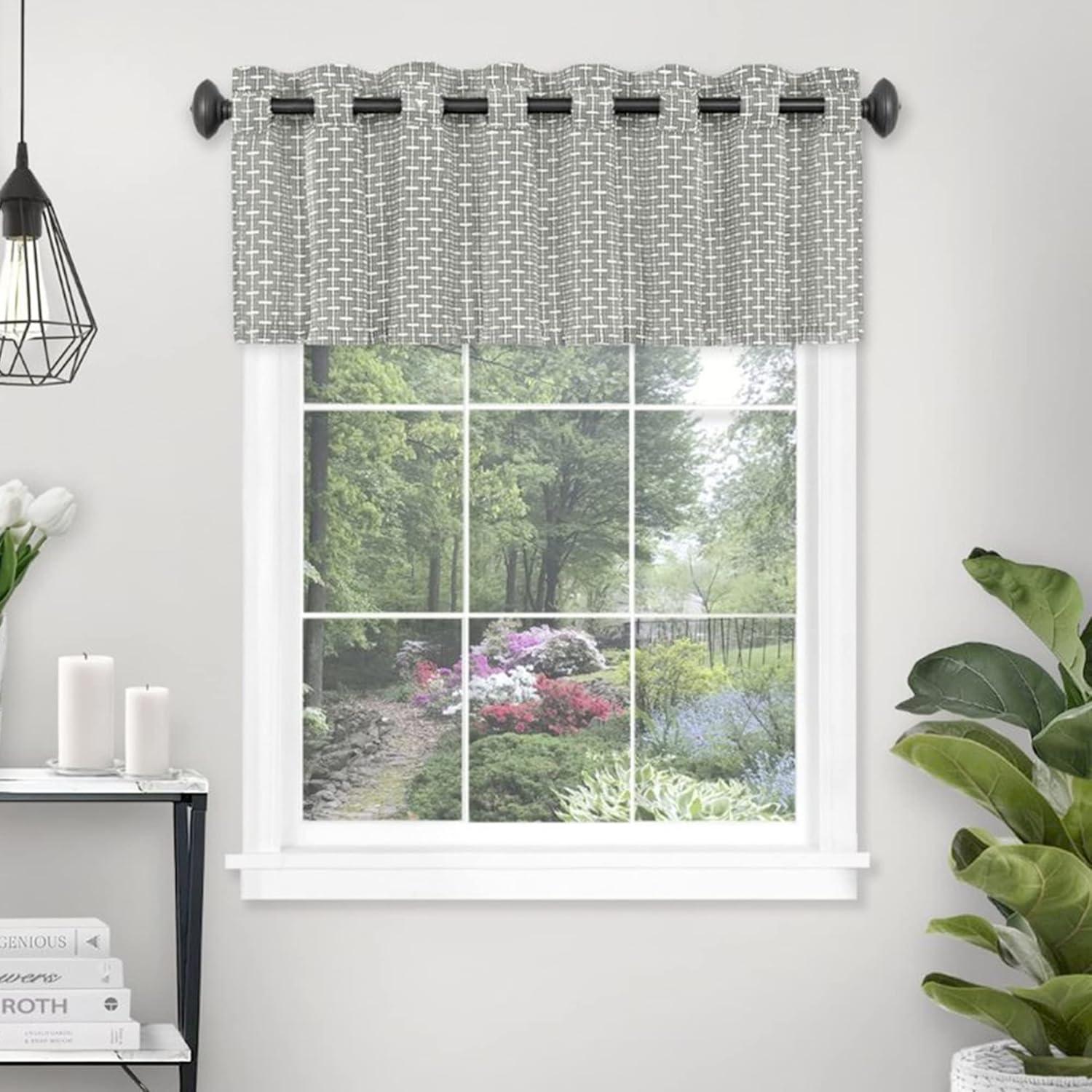 Achim Bedford Front Tab Light Filtering Curtain Valance, Grey, 58" x 13"