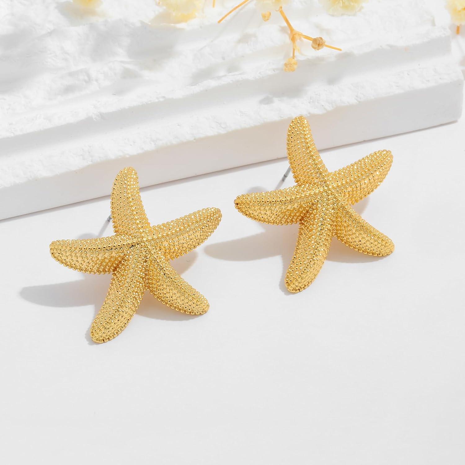 Punk Boho Starfish Earrings Starfish Statement Star Stud Earrings for Women Beach Ocean Summer Jewelry