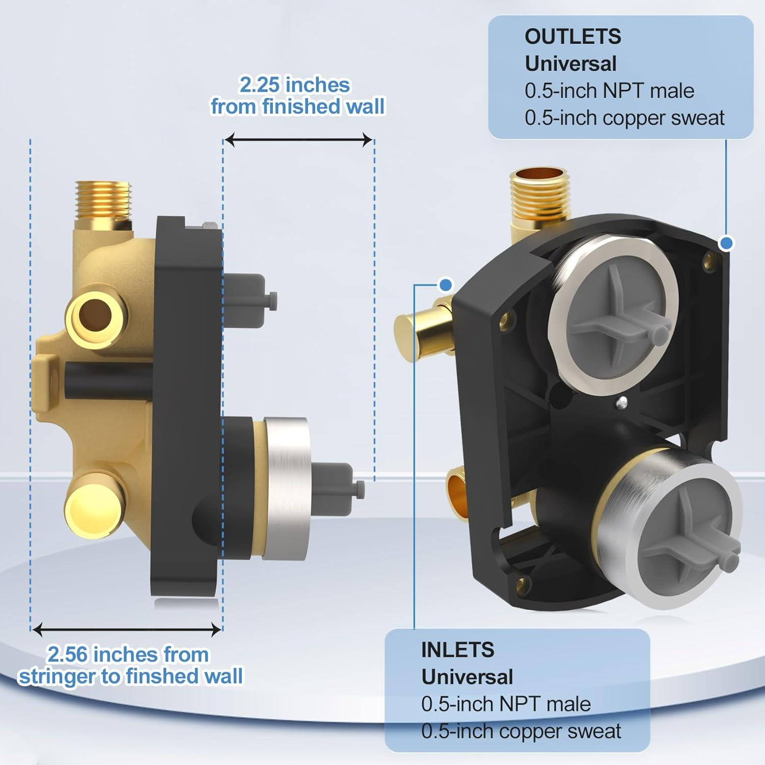 Brass Universal Shower Valve with Integrated Diverter