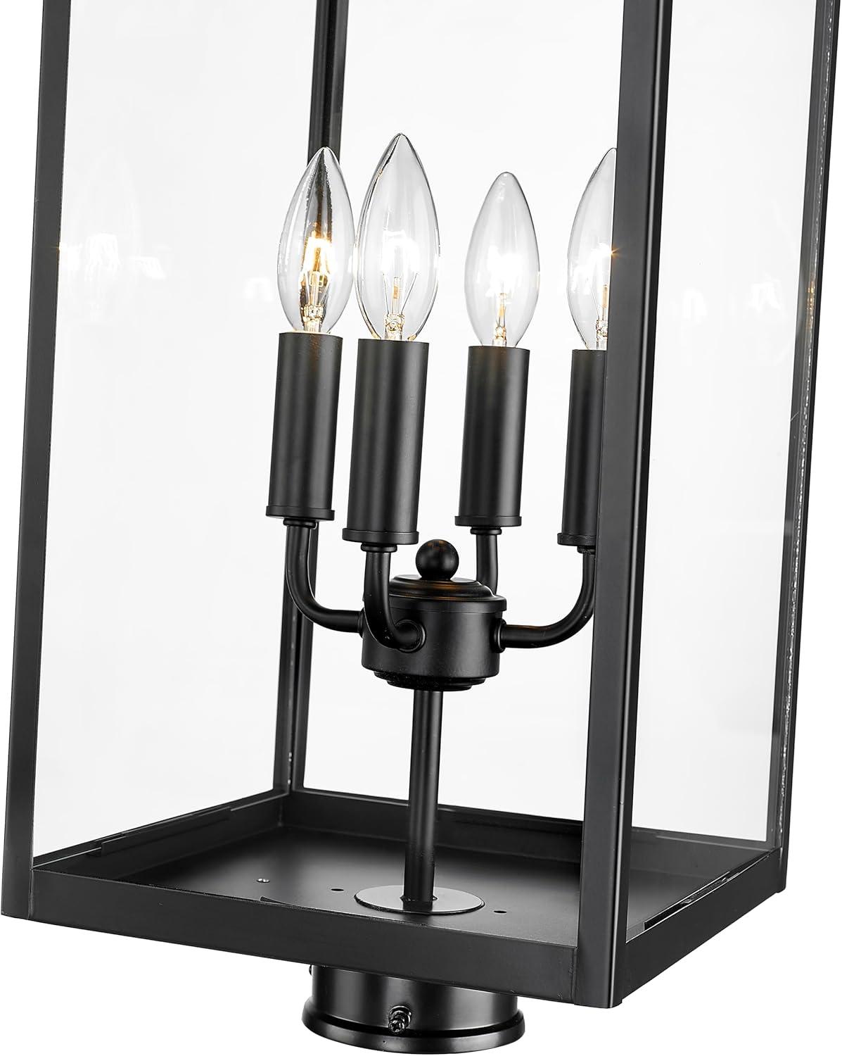 26" Black Steel Outdoor Post Lantern with Clear Glass Shade