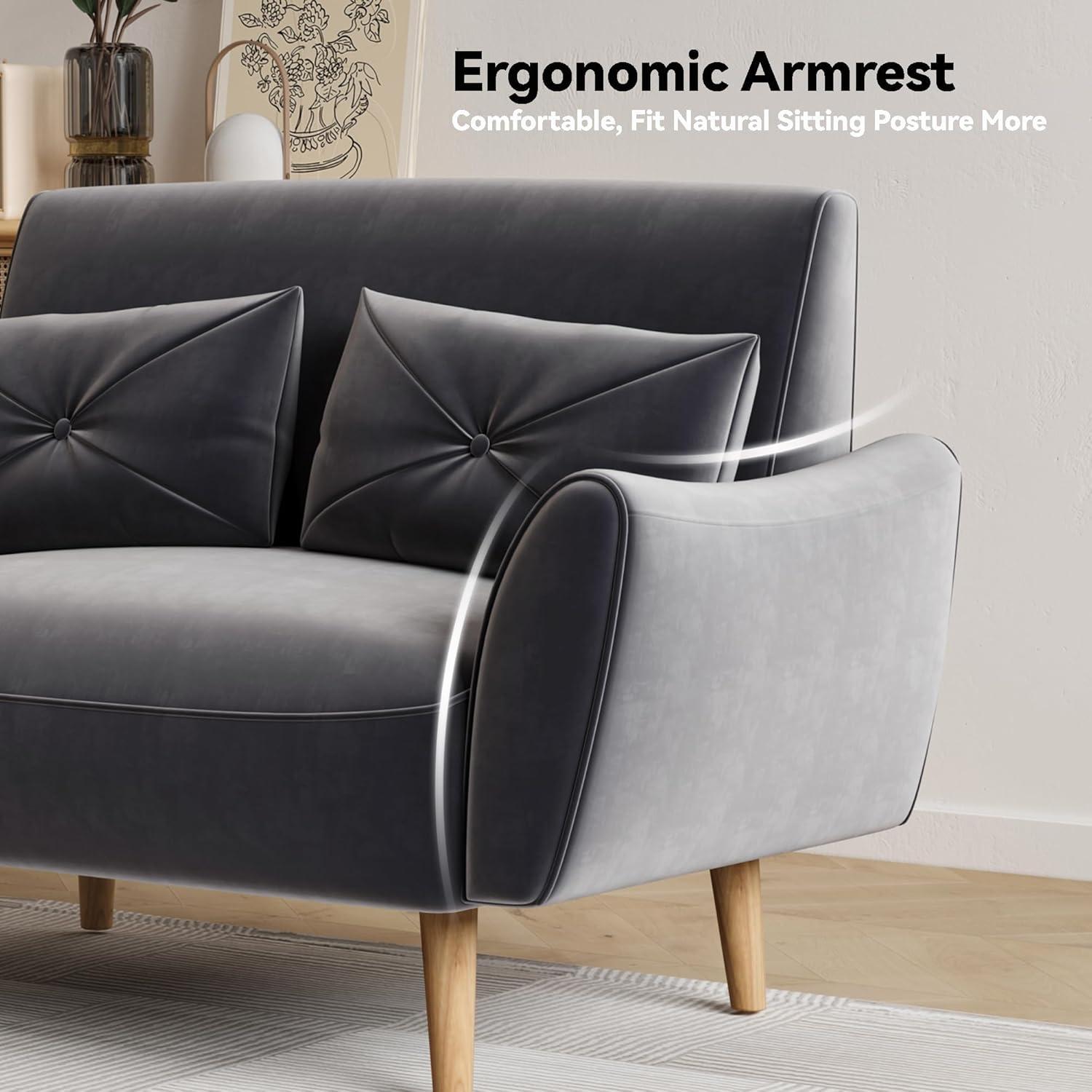 48" Loveseat Sofa，Small Sofas for Small Spaces，with 2 Pillows Convertible Sofa，for Living & Room，Children's Room，Apartment, Studio, Grey