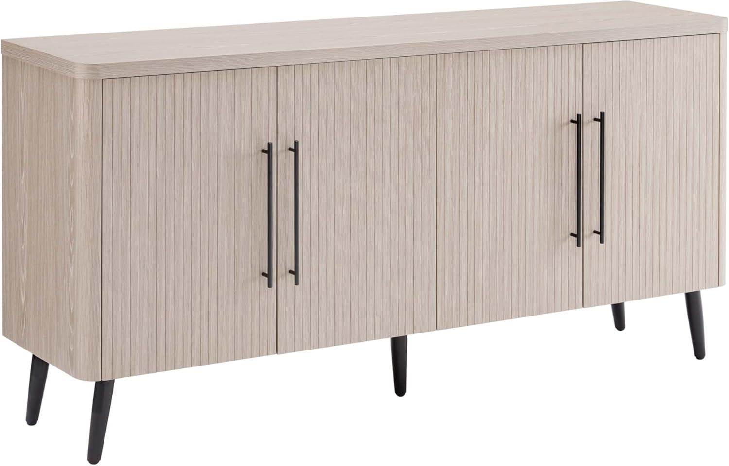 Manhattan Comfort Jodie 65" Mid-Century Modern Sideboard with 8 Adjustable Shelves in Whitewashed Oak