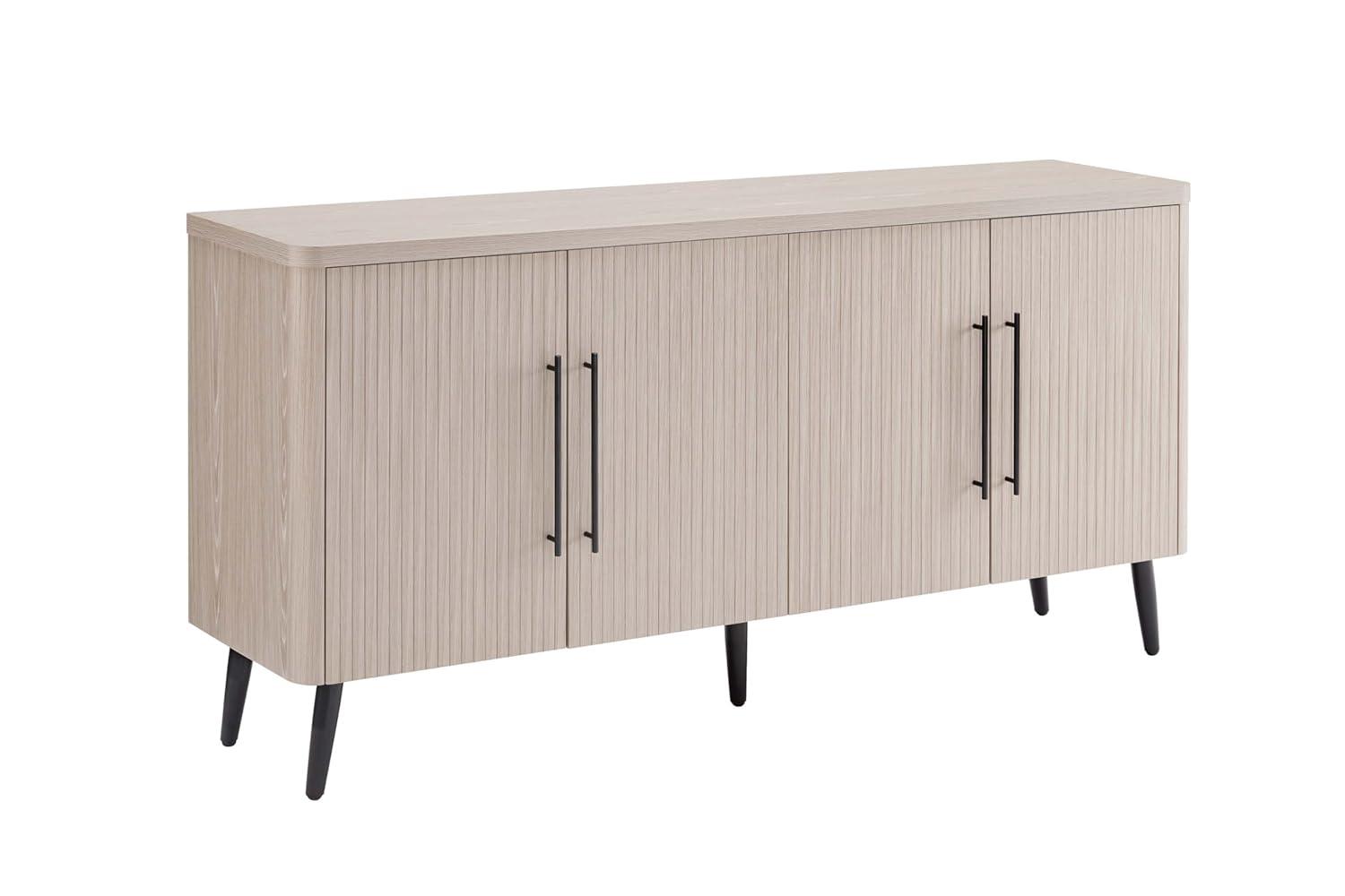 Manhattan Comfort Jodie 65" Mid-Century Modern Sideboard with 8 Adjustable Shelves in Whitewashed Oak