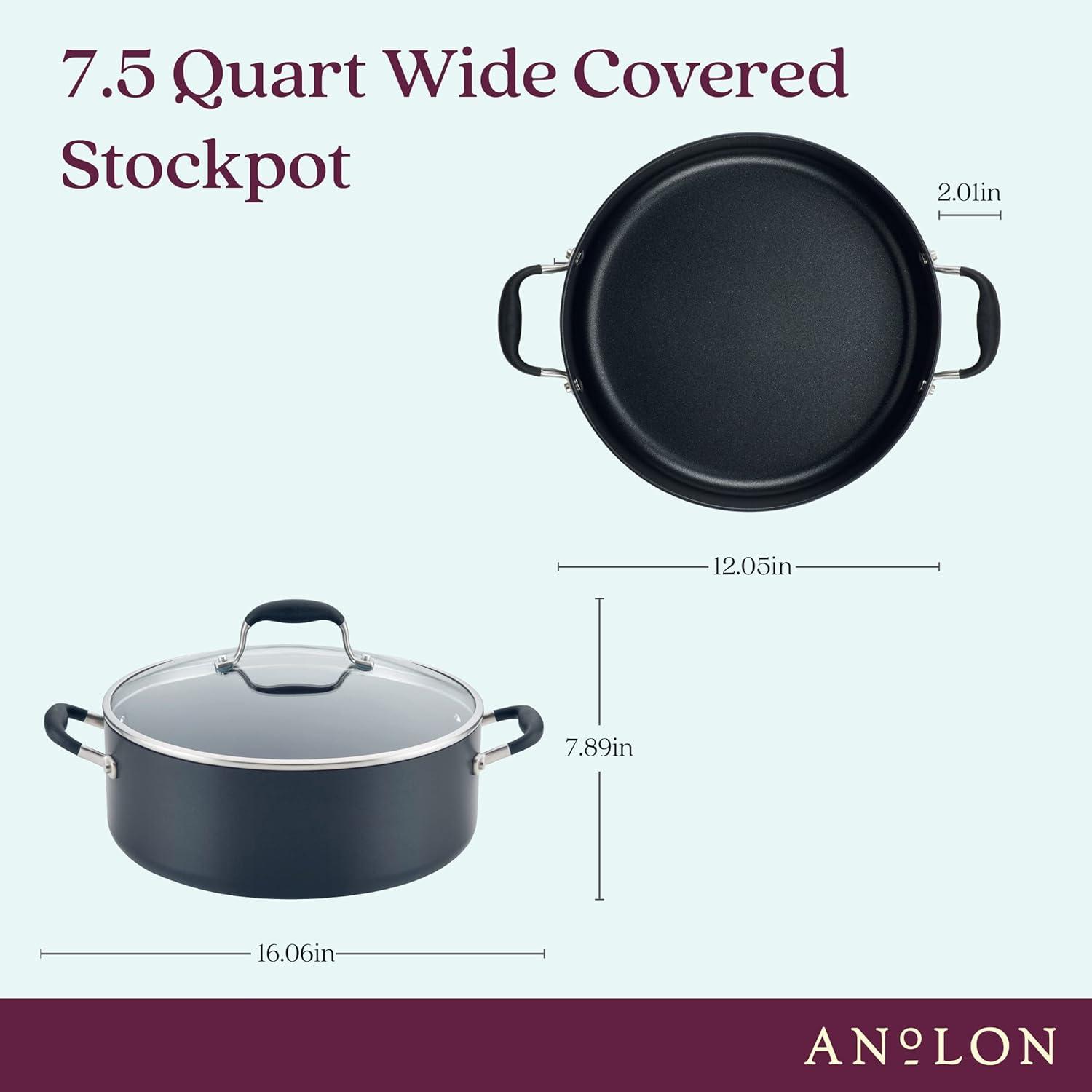 Anolon Advanced Home Hard-Anodized Nonstick Wide Stockpot With Lid, 7.5 Quart