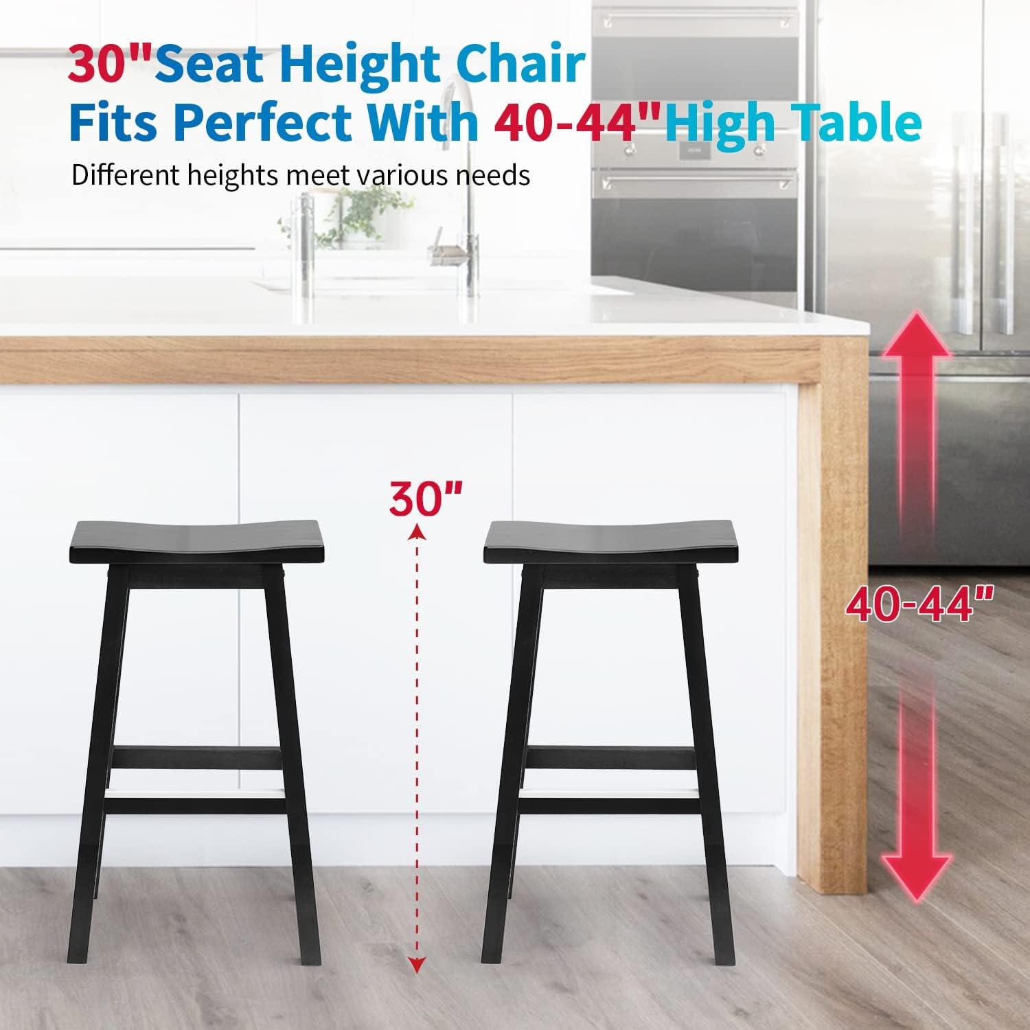 QuellQuest Bar Stools Set of 2 for Kitchen Counter Solid Wooden Saddle Stools 24-Inch/30-Inch Height (Brown, 24 in)