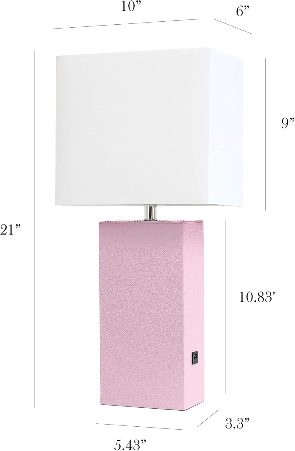 Modern Leather Table Lamp with USB and Fabric Shade - Elegant Designs