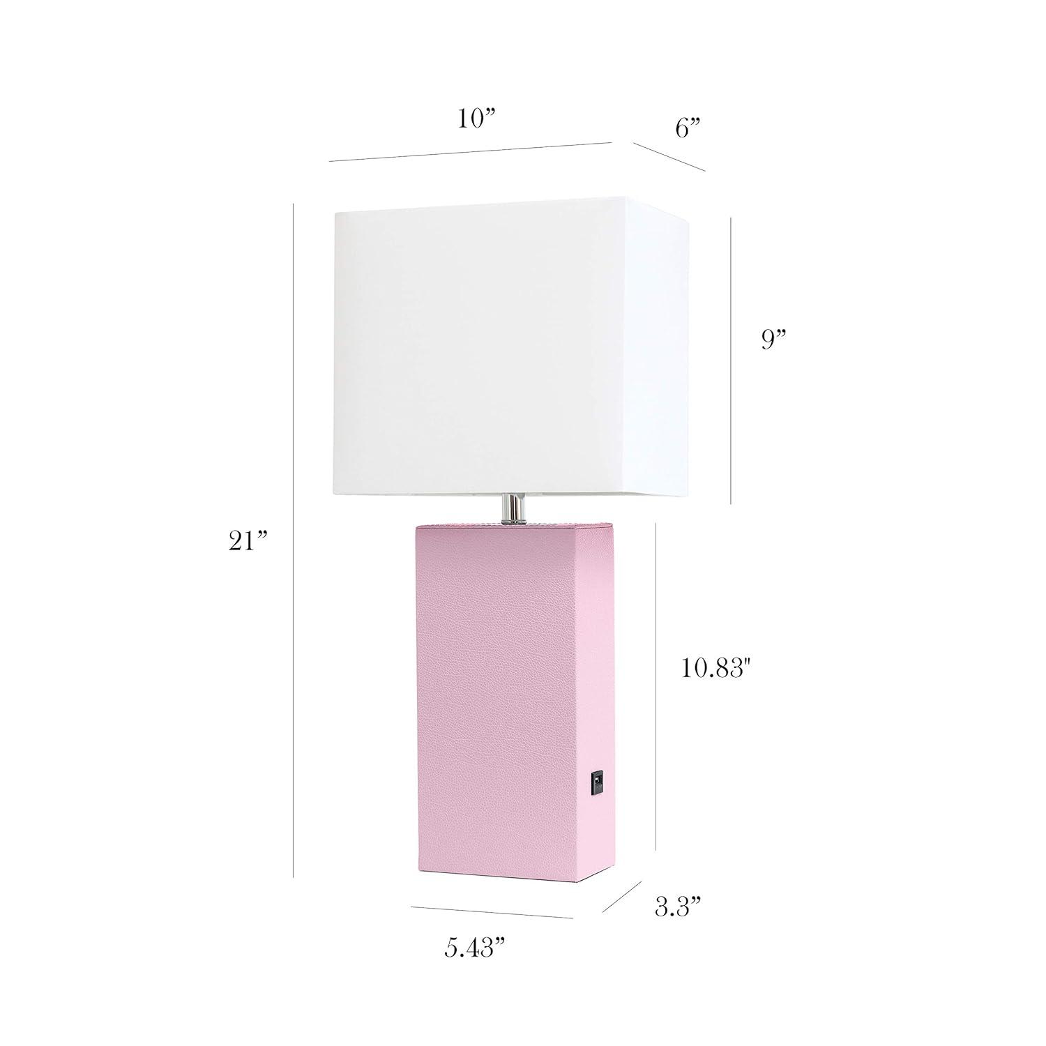 Elegant Designs 21" Modern Leather Wrapped Table Lamp with USB Port and Feit LED (Includes LED Light Bulb) Light Pink