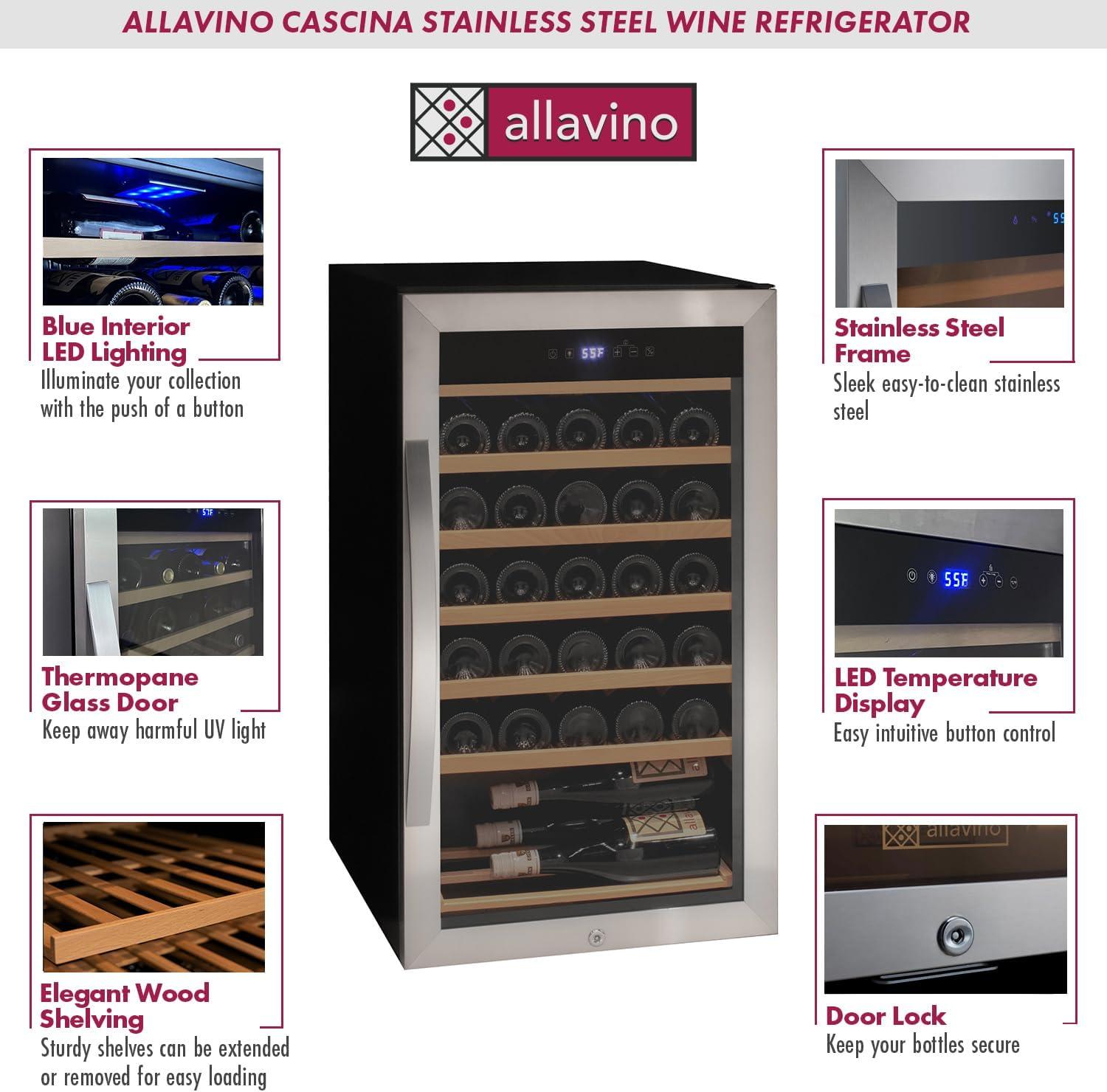 Stainless Steel 33-Bottle Freestanding Wine Cooler with LED Lighting