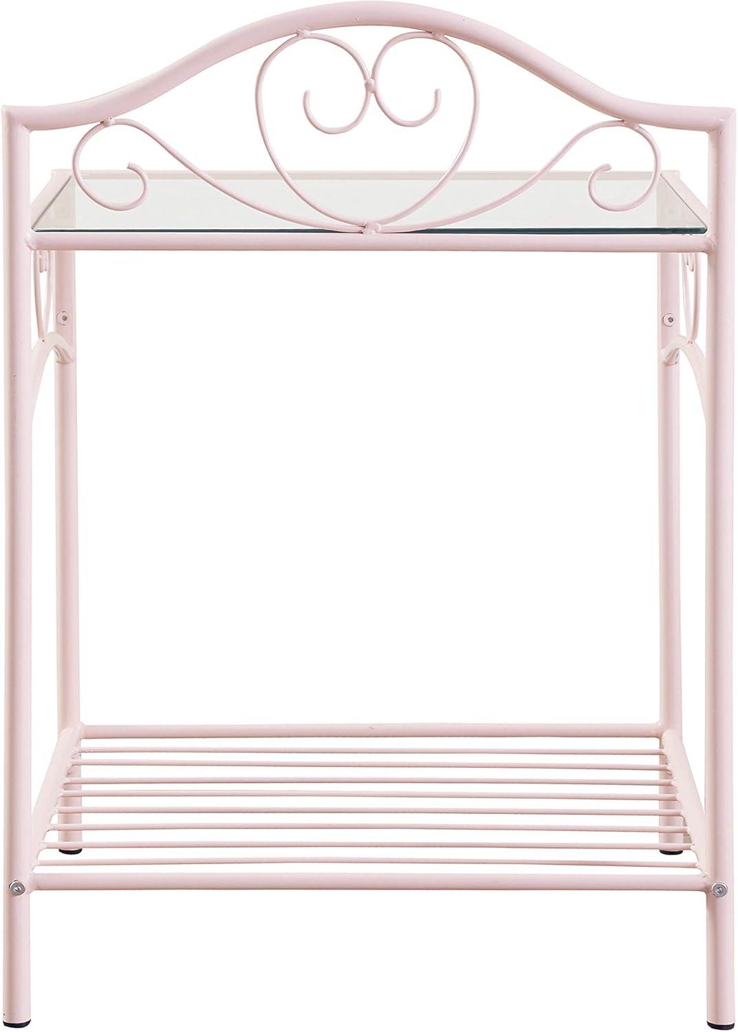 Massi 1-shelf Nightstand with Glass Top Powder Pink