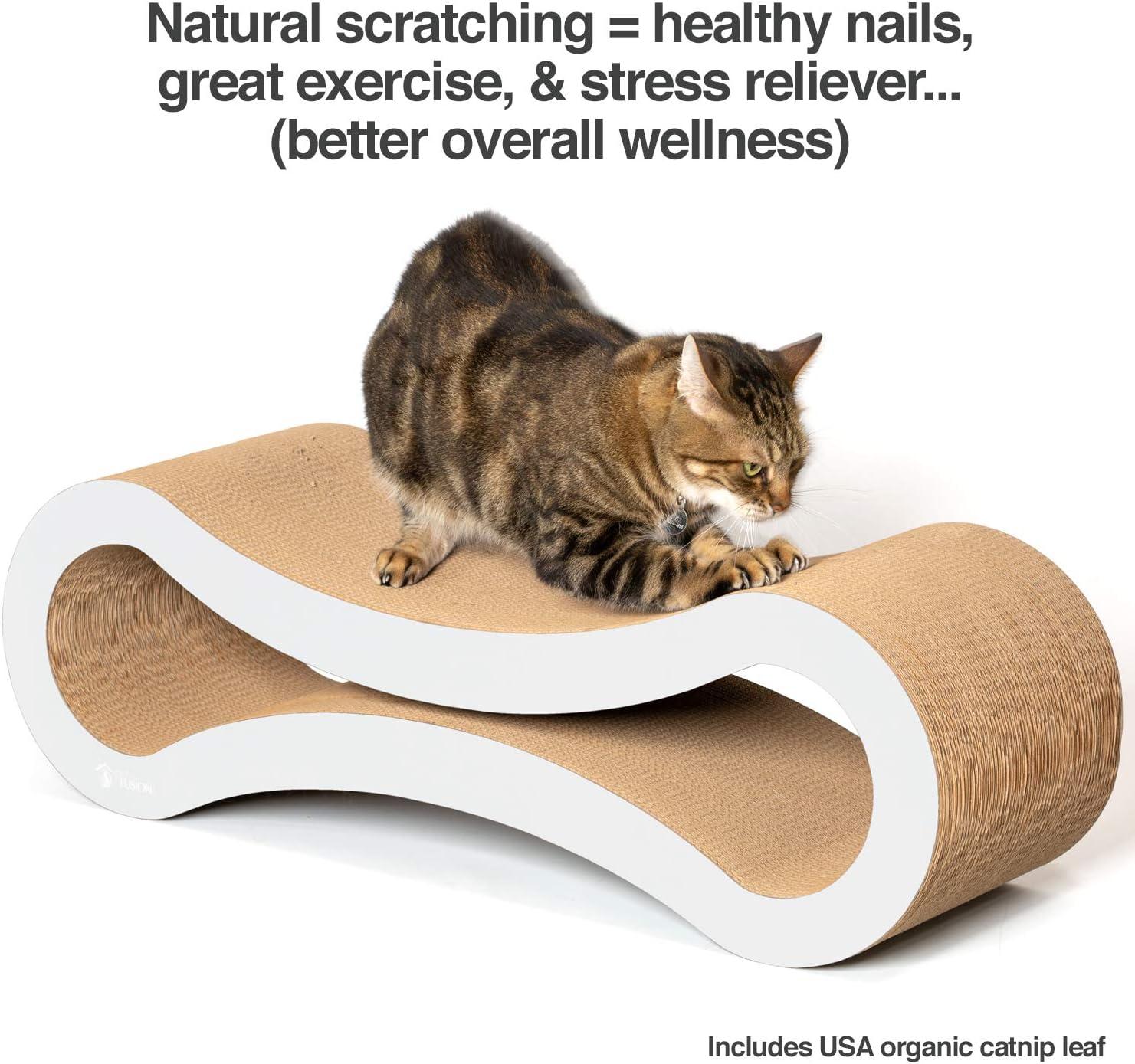 PetFusion Ultimate Durable Cat Scratcher Lounge & Bed with Cat Scratching Pad, Reversible Infinity, White, 33.90"L