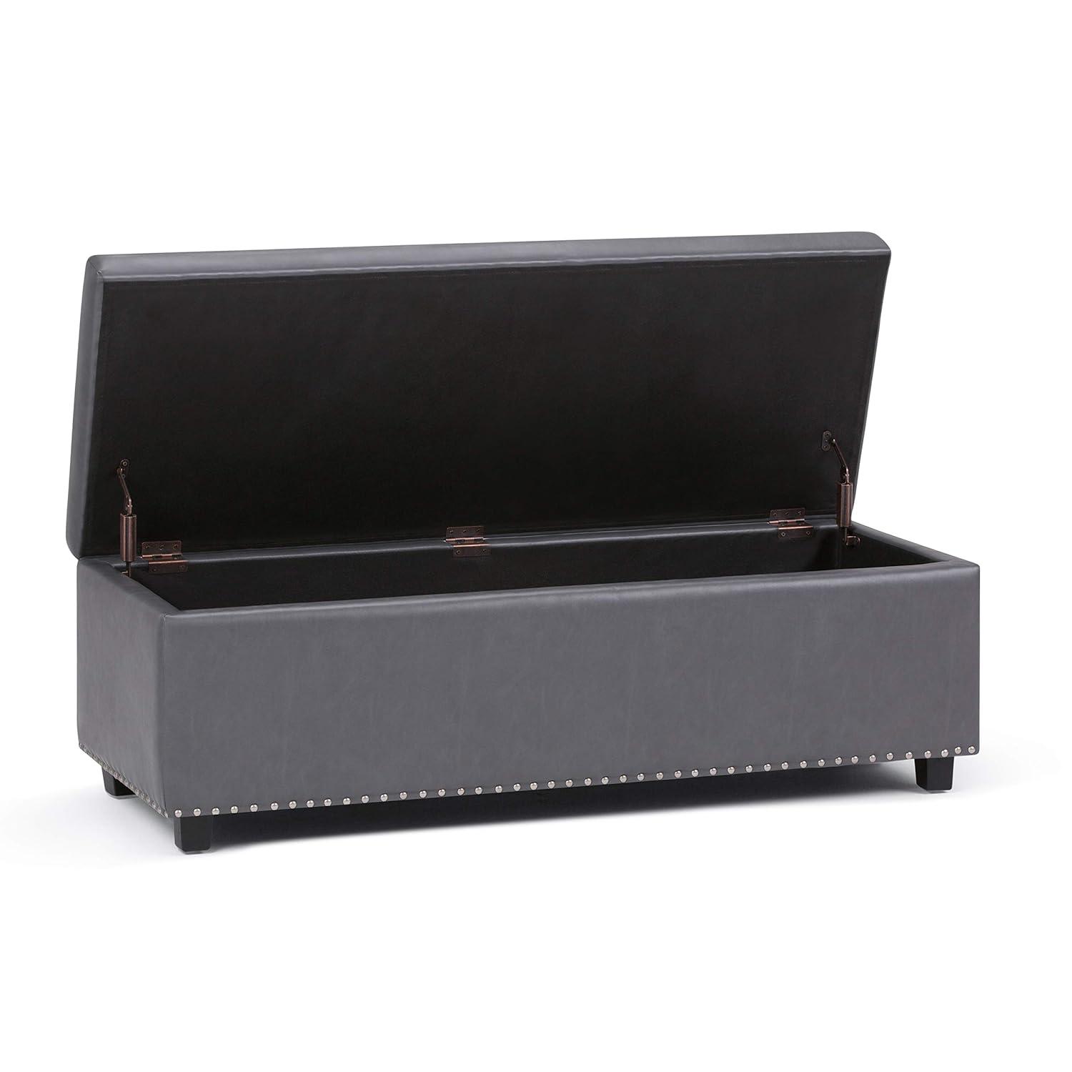 Simpli Home Hamilton 48"W Upholstered Storage Ottoman Bench with Lift-Top Lid, Tufted Design, and Nailhead Trim