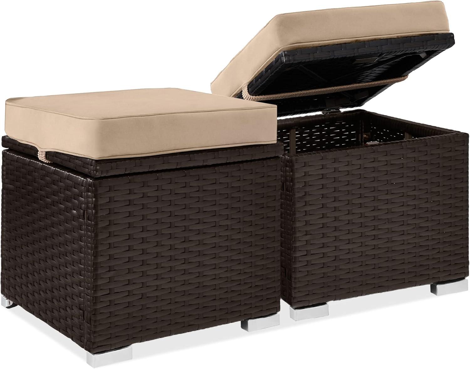 Best Choice Products Set of 2 Wicker Ottomans, Multipurpose Furniture w/ Removable Cushions - Brown/Beige