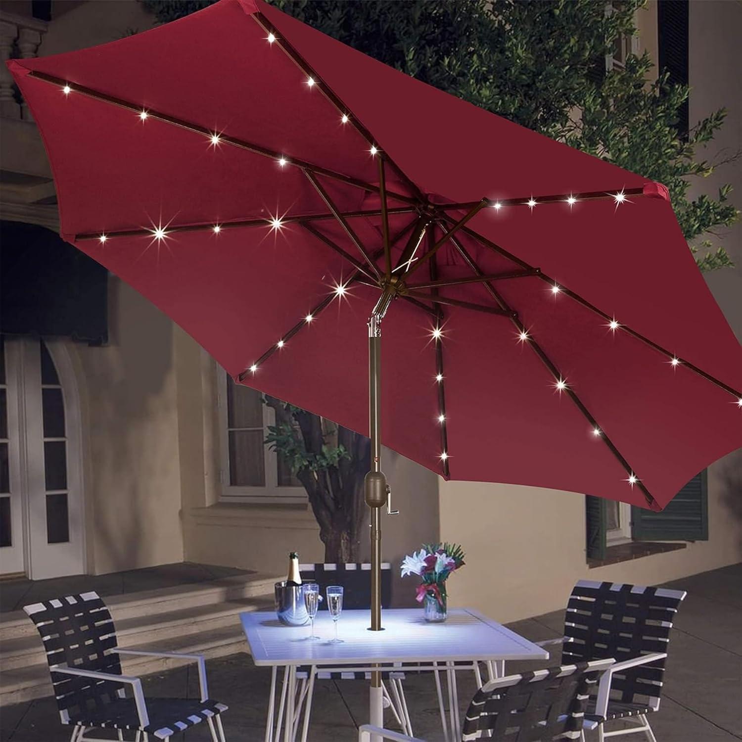 Burgundy 9 ft. LED Lighted Market Beach Umbrella with Aluminum Pole