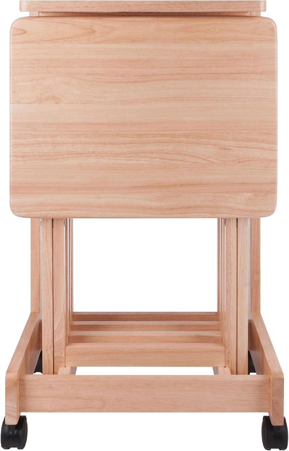 Natural Wood 5-Piece Snack Table Set with Serving Cart